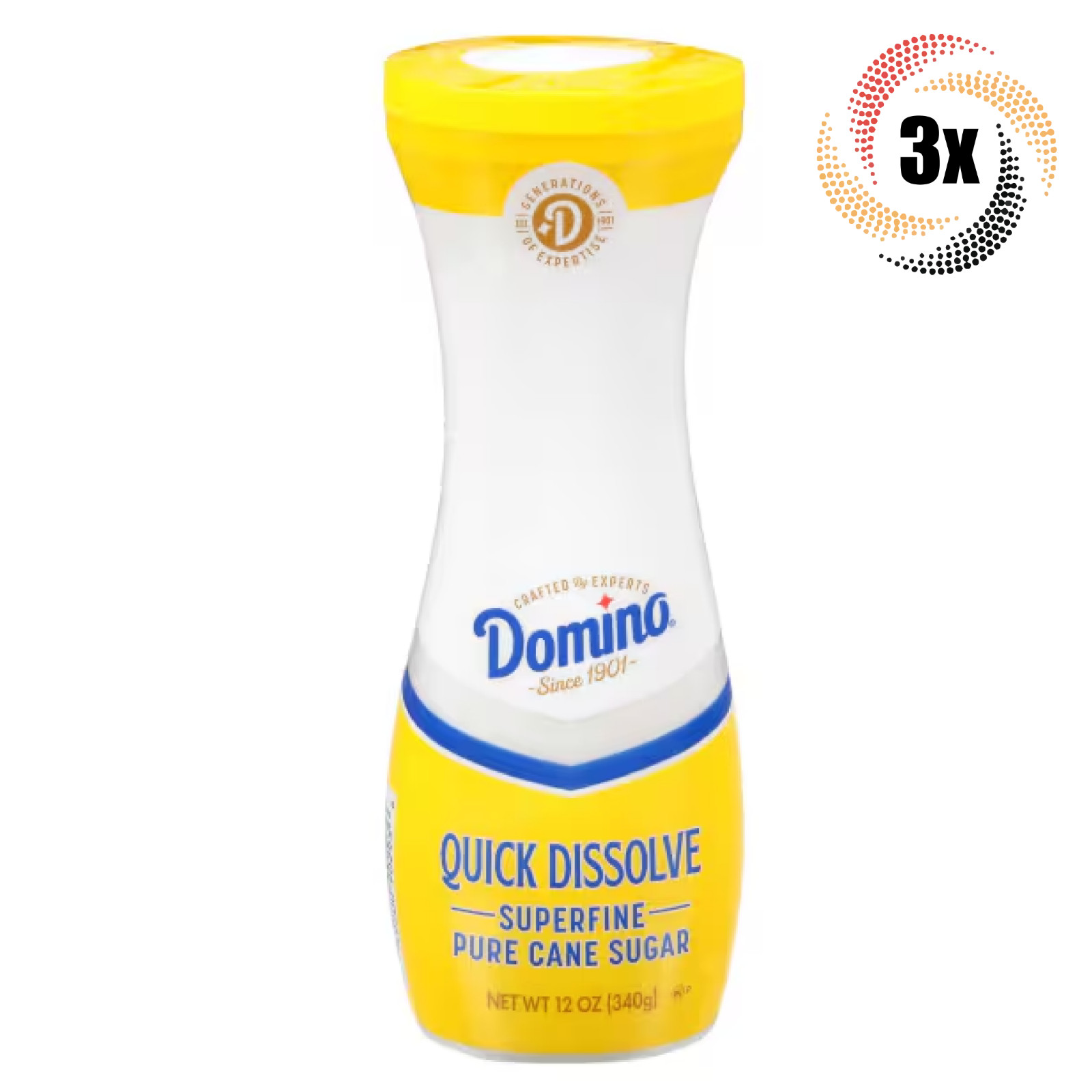 3x Canister Domino Quick Dissolve Superfine Pure Cane Sugar | 12oz | Gluten Free