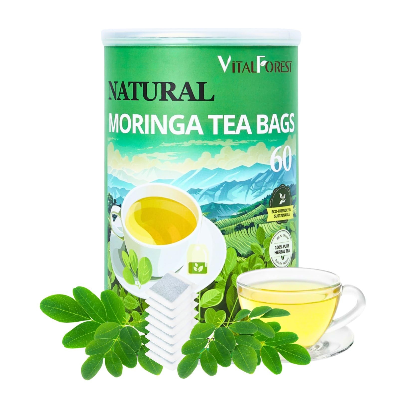 60 Natural Moringa Tea Bags, VitalForest Pure Leaves Te De Herb,…