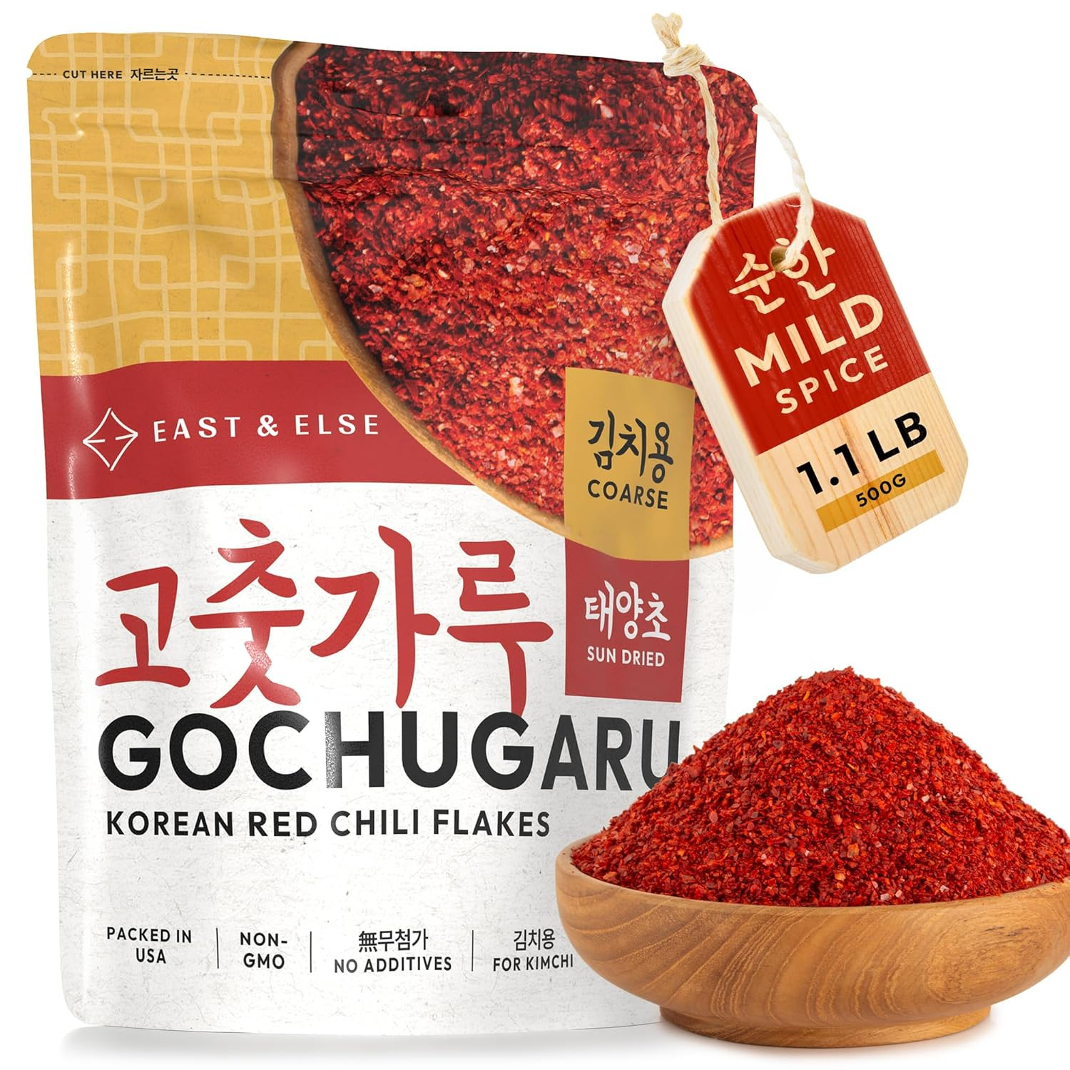 Gochugaru, Korean Red Chili Pepper Flakes, Coarse Grind for Kimchi, 1.1 LB (500G