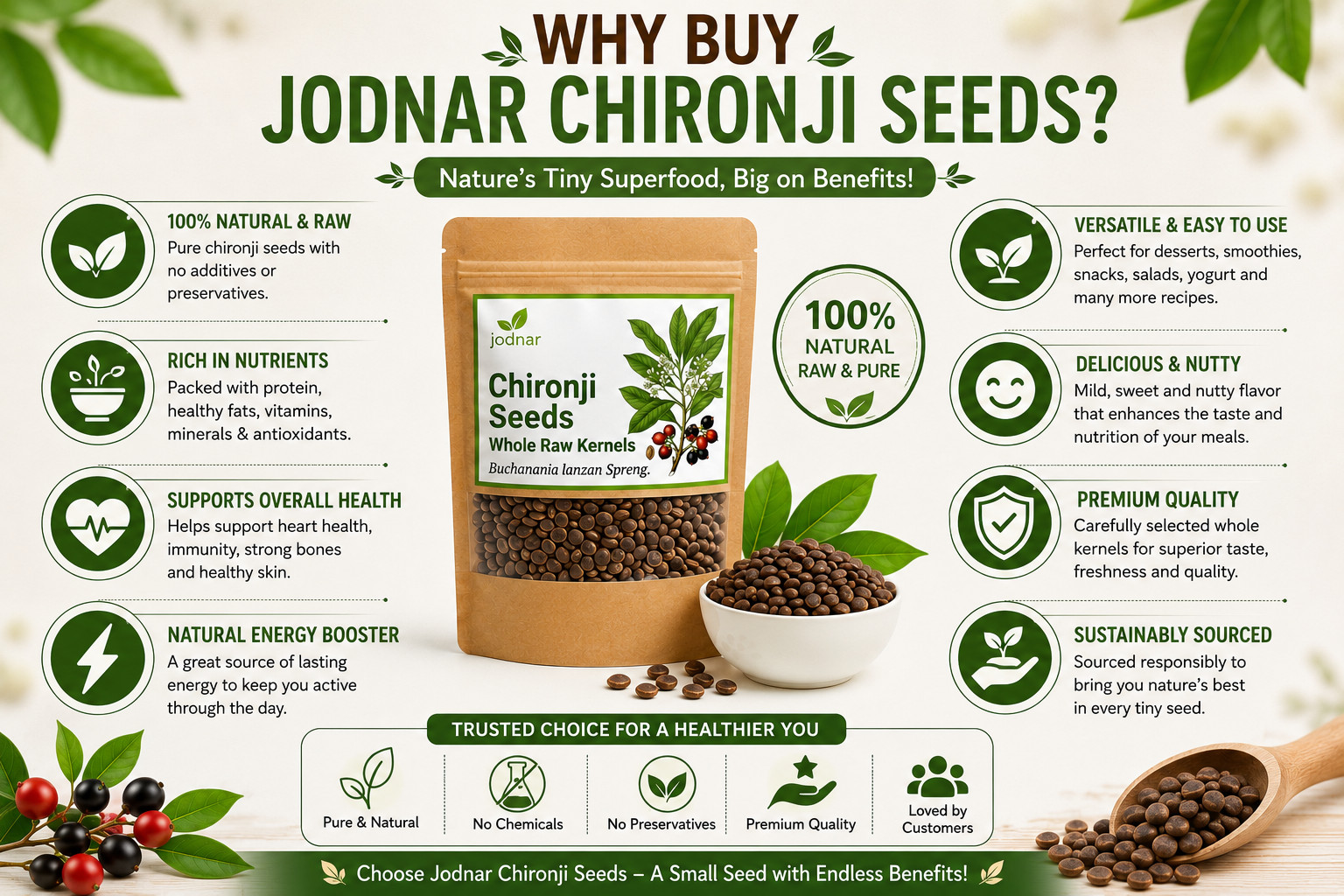 Chironji Seeds 100% Natural Whole Raw Kernels Charoli Chirongi Cooking