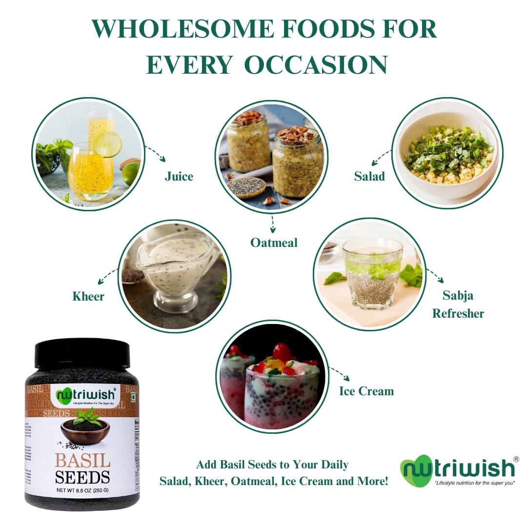 Nutriwish Basil Seeds (Sabja/Tukmaria), 250 g | 100% Natural, 8.8 oz (250 g)
