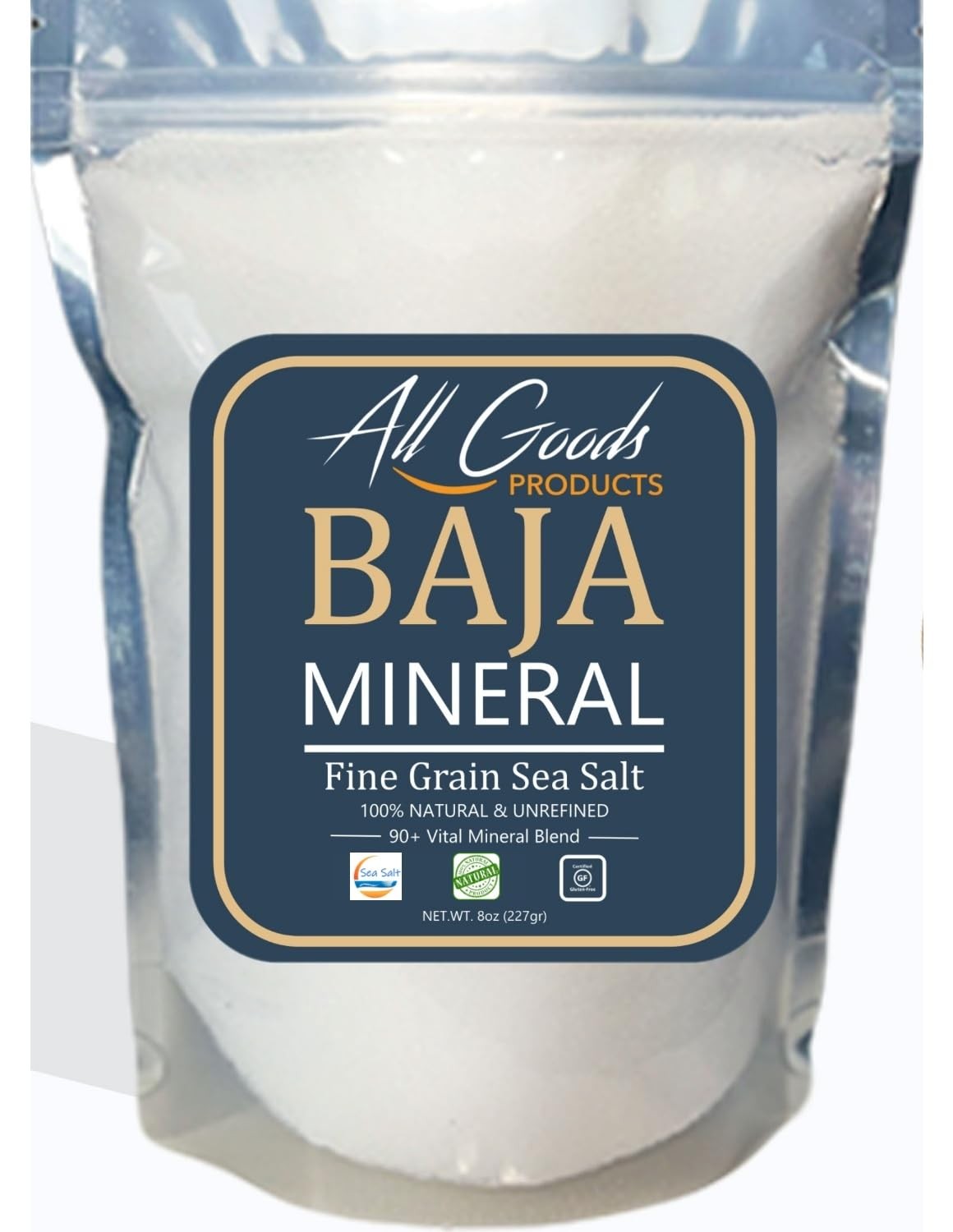 All Goods Products Baja Mineral Sea Salt – Fine Grain, 8 oz, 100% Natural,