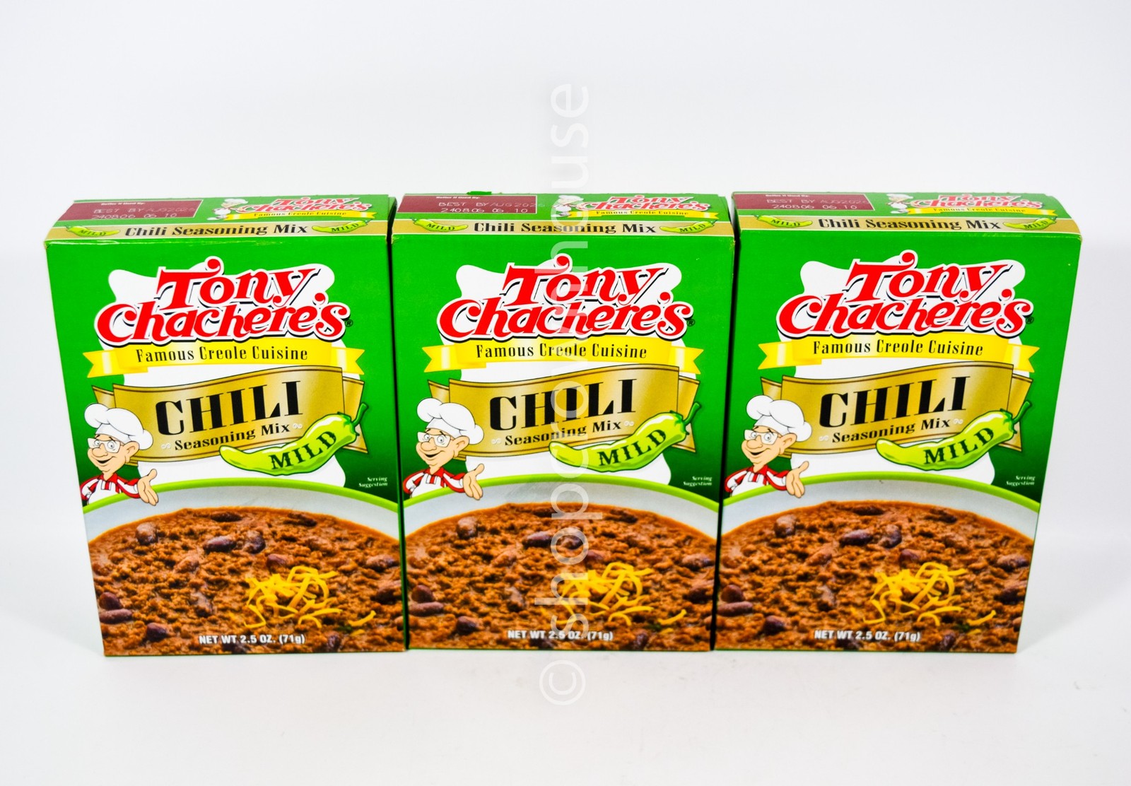3 Tony Chachere’s CHILI Seasoning Mix MILD 2.5oz box 08/2026