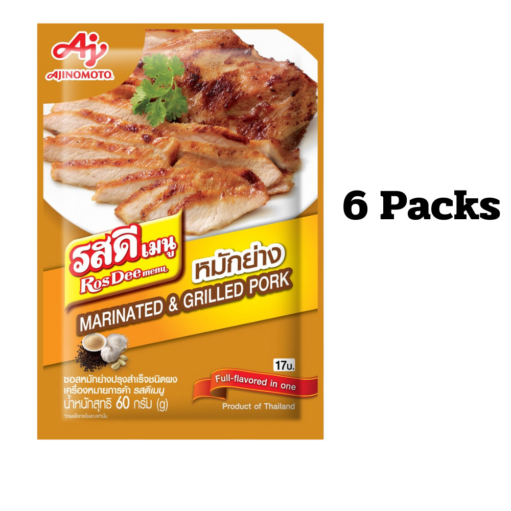 Rosdee Menu Thai Powder Pork Food Marinated Grilled Seasoning Sauce 60g X 6