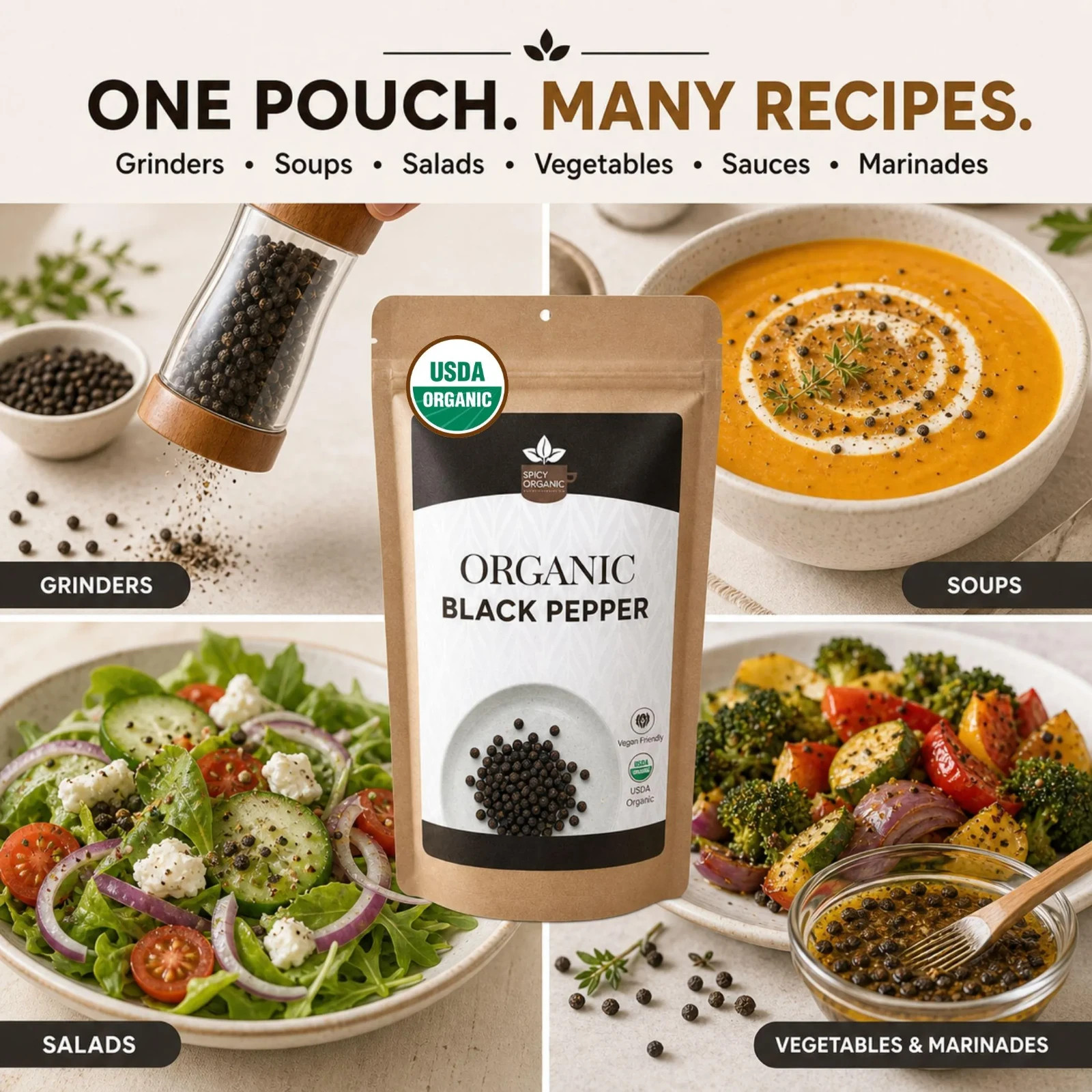 Spicy Organic Black Peppercorns Powder 2 lbs | USDA Organic