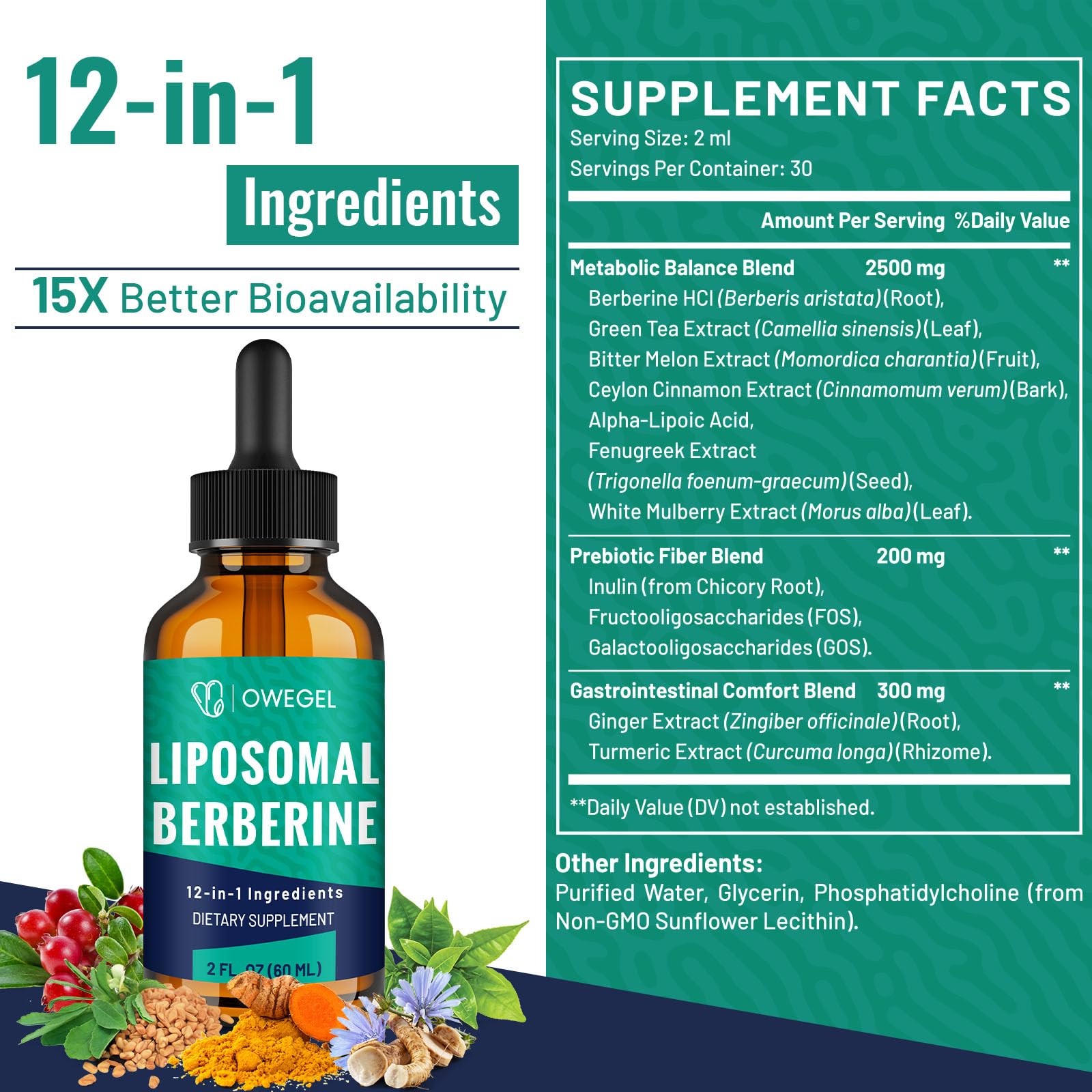 owegel Berberine HCL Supplement with Ceylon Cinnamon – Highly Absorbable…