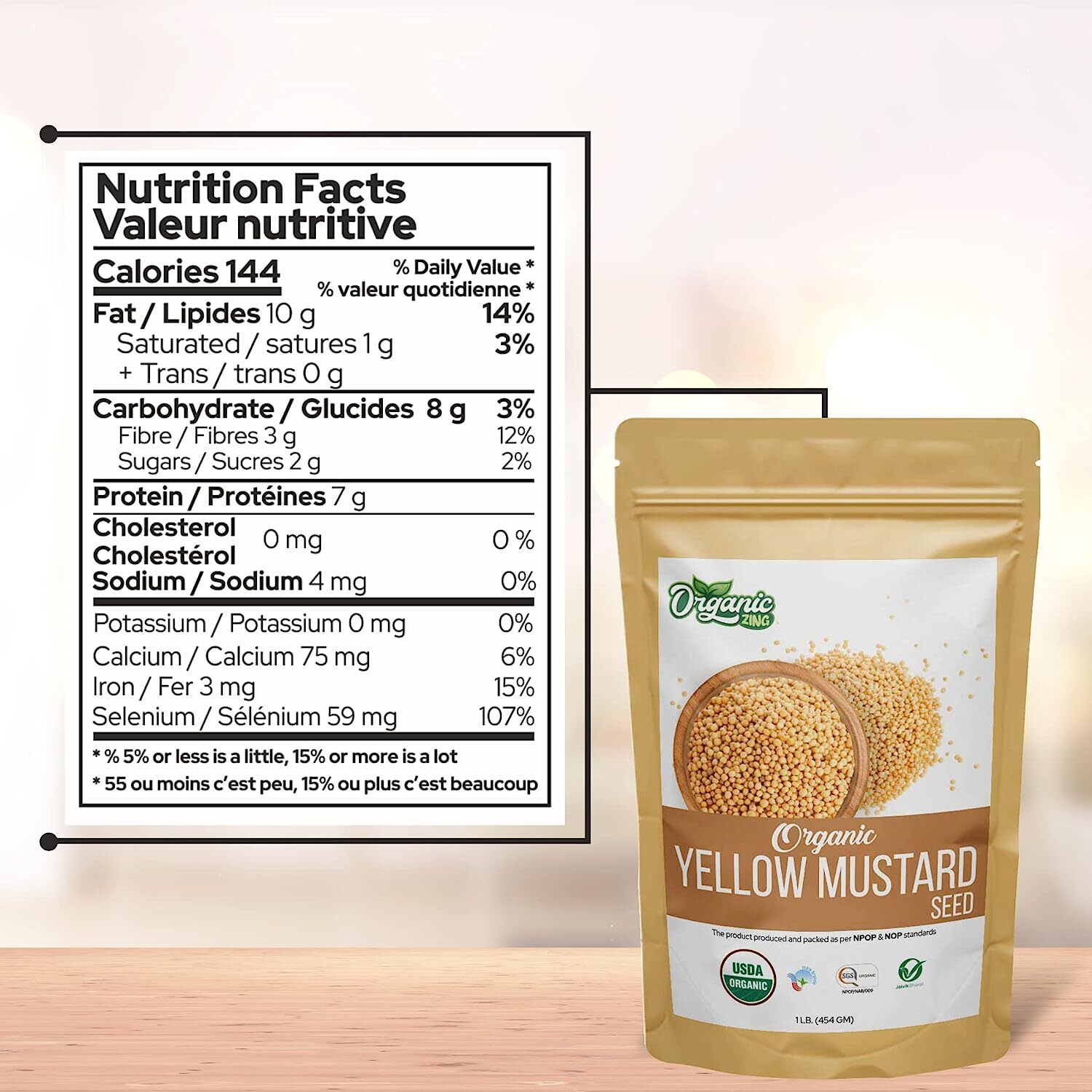 Organic Zing Yellow Mustard Seed, USDA Organic – [227g / 8 Oz – 454g/16 oz]