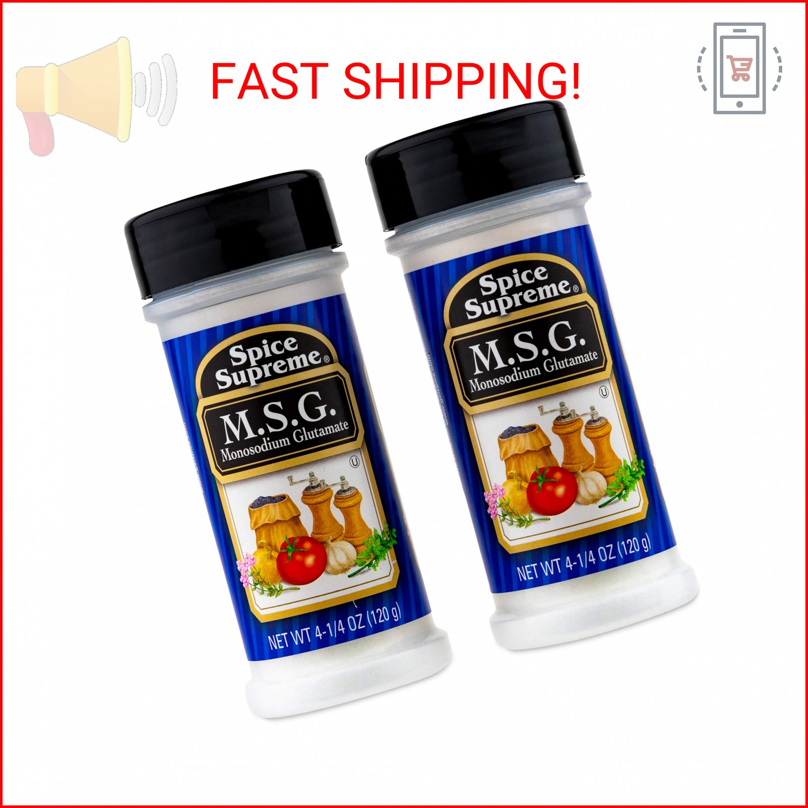 Spice Supreme M.S.G. Monosodium Glutamate, Plastic Shaker, 4.25-oz (MSG (Pack of