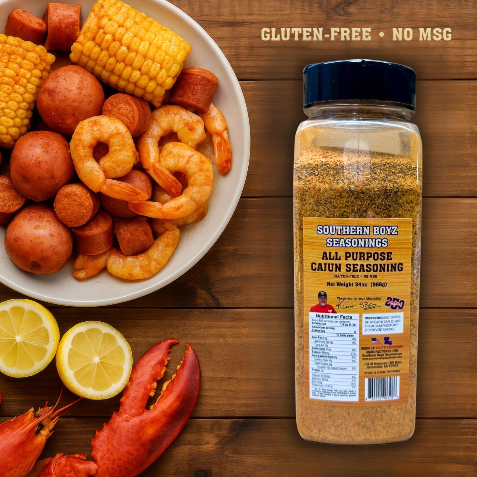Cajun All-Purpose Seasoning Bulk Shaker 34 oz – Gluten-Free, No MSG, Louisiana S