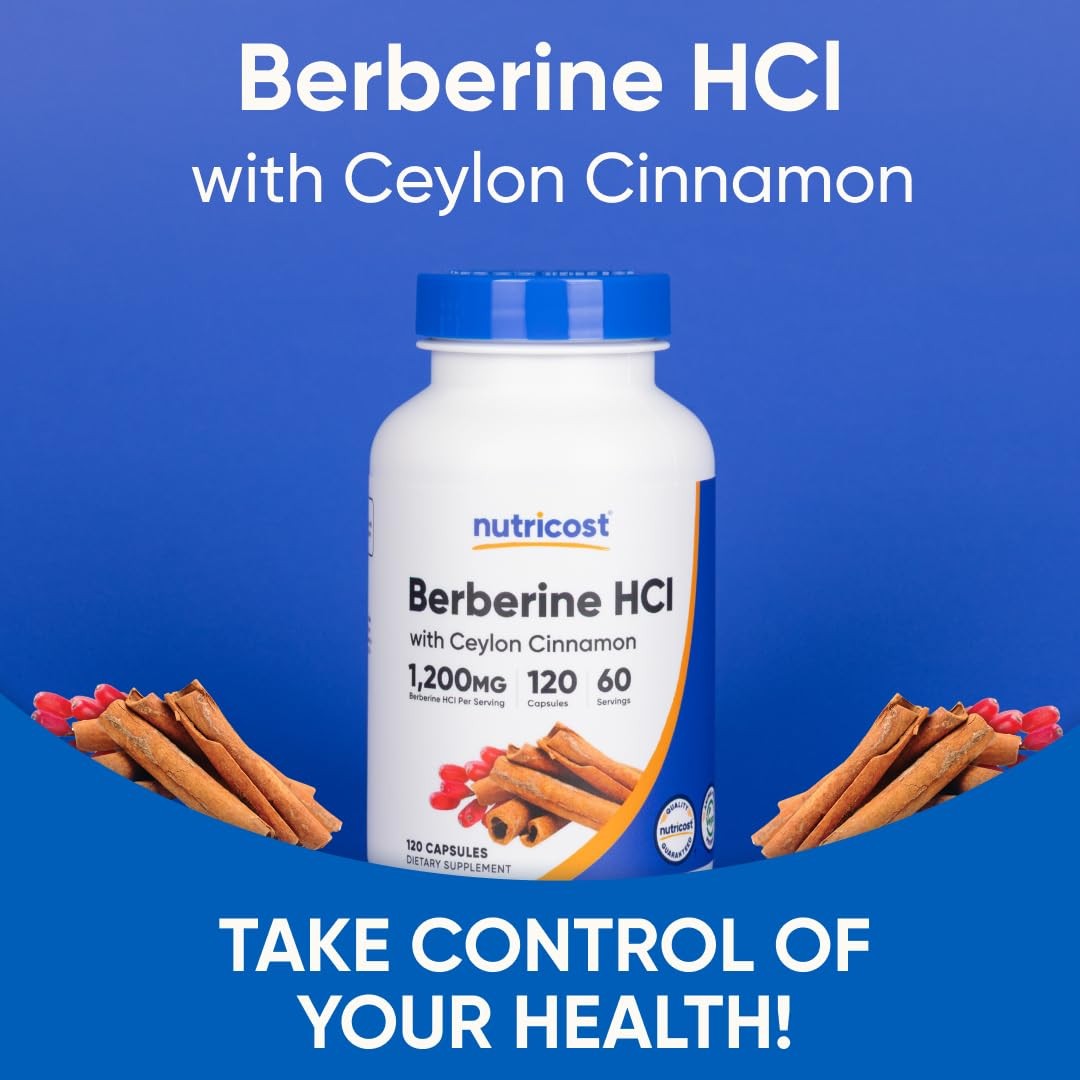 Nutricost Berberine HCl with Ceylon Cinnamon Capsules 120 Count (Pack of 1)