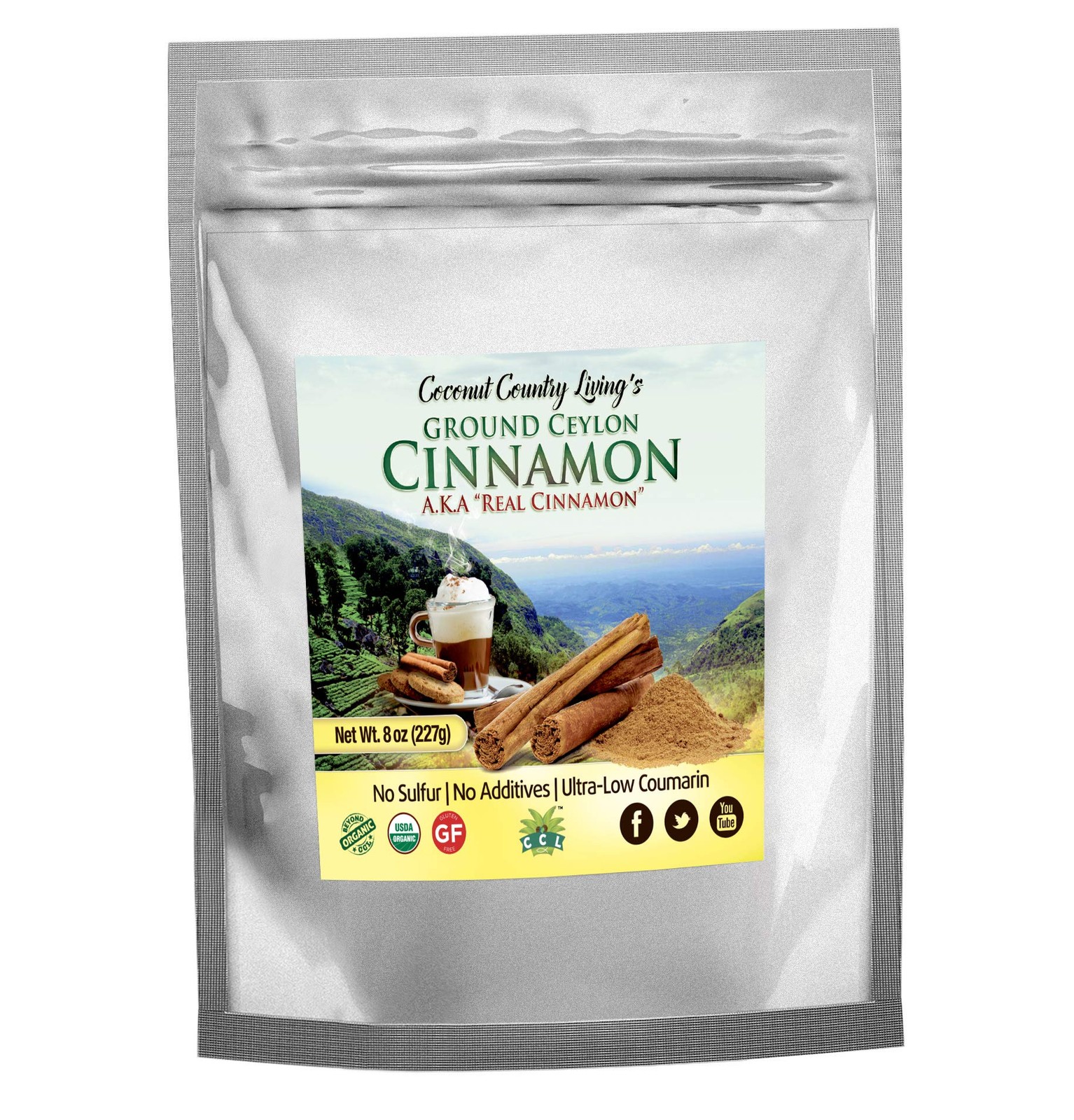 Coconut Country Living’s organic Ground Ceylon Cinnamon 8 oz True Raw Powder…