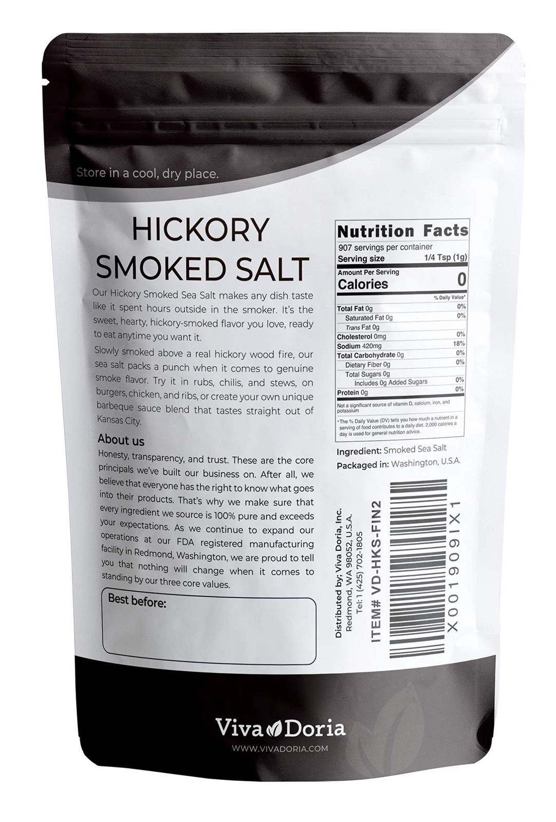 Hickory Smoked Sea Salt, Fine Grain, 2 lb – Premium Flavoring for Cooking