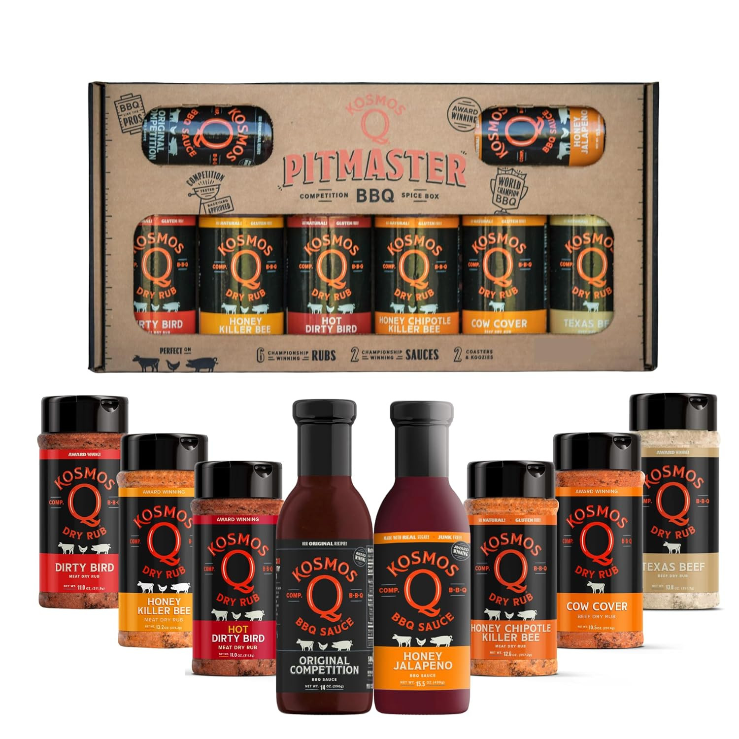 Kosmos Q BBQ Pitmaster Gift Set for Men, Father’s Day Gift for Him, 8 Flavor BBQ