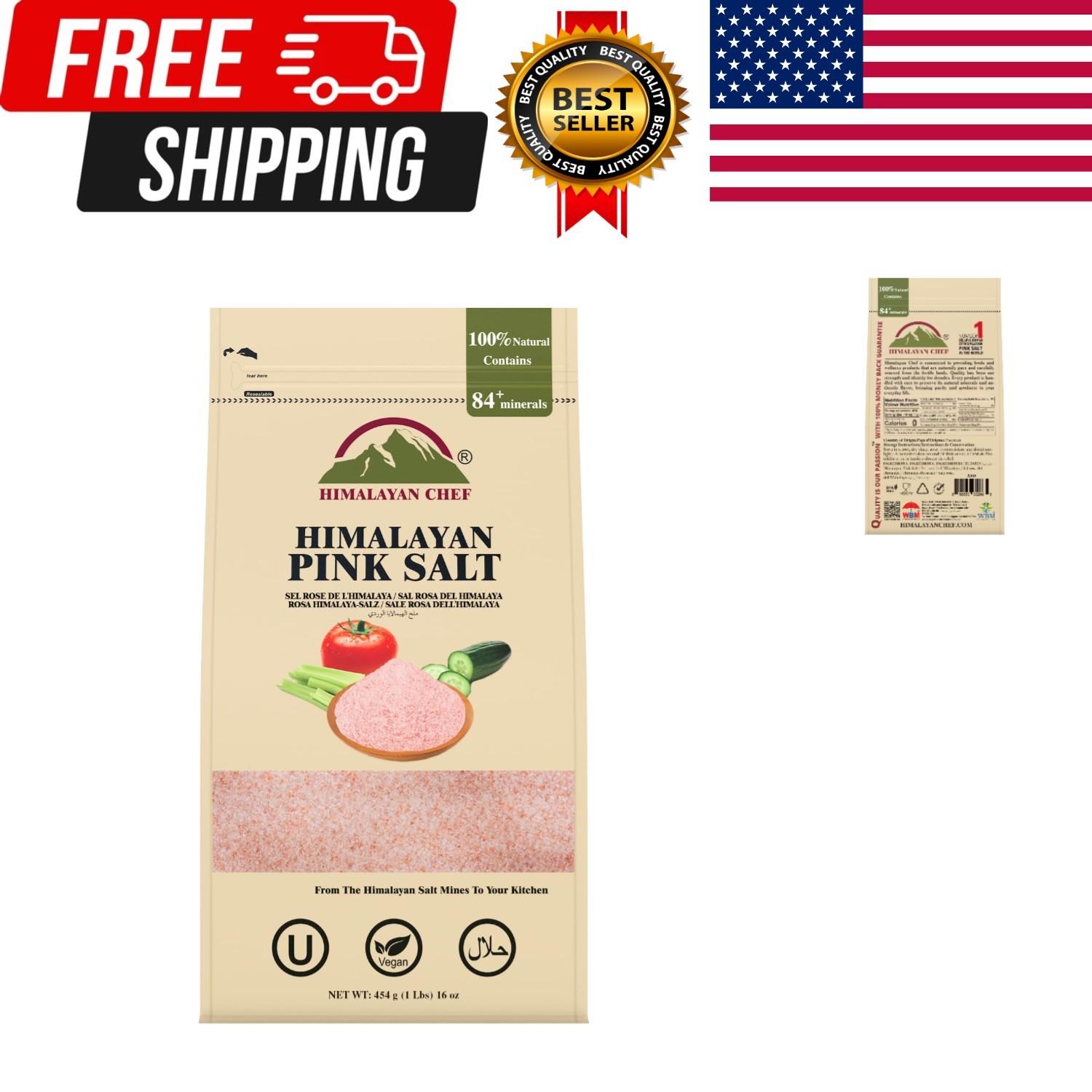 Himalayan Chef Pink Himalayan Salt Fine Grain, 1 lb Bag – Pure, Natural, Kosh…