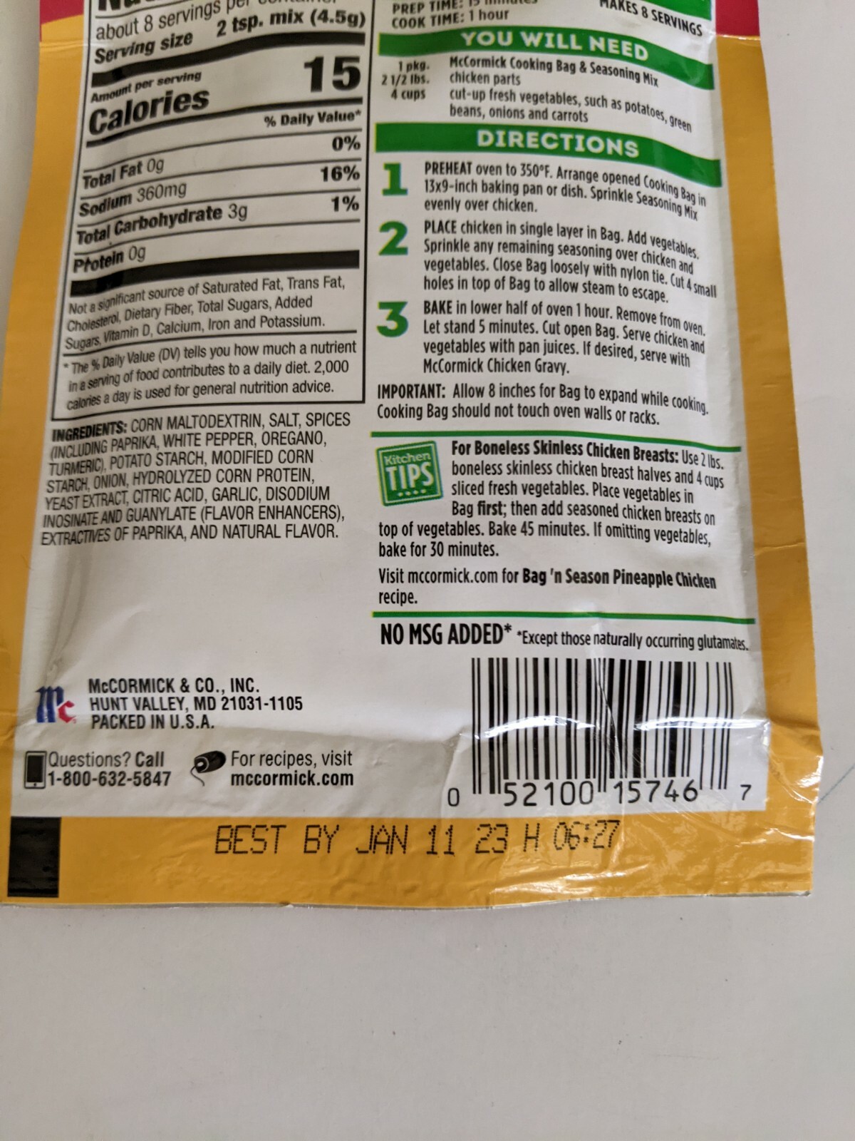 McCormick Bag’N Season Original Chicken Cooking Bag & Seasoning Mix (3 Pack)