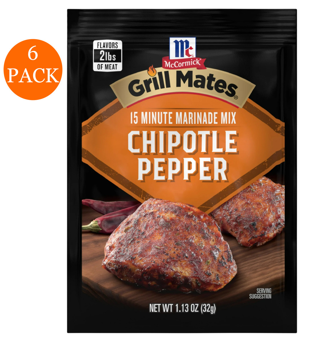 McCormick Grill Mates Chipotle Pepper Marinade Mix, 1.13 oz (6 Pack)