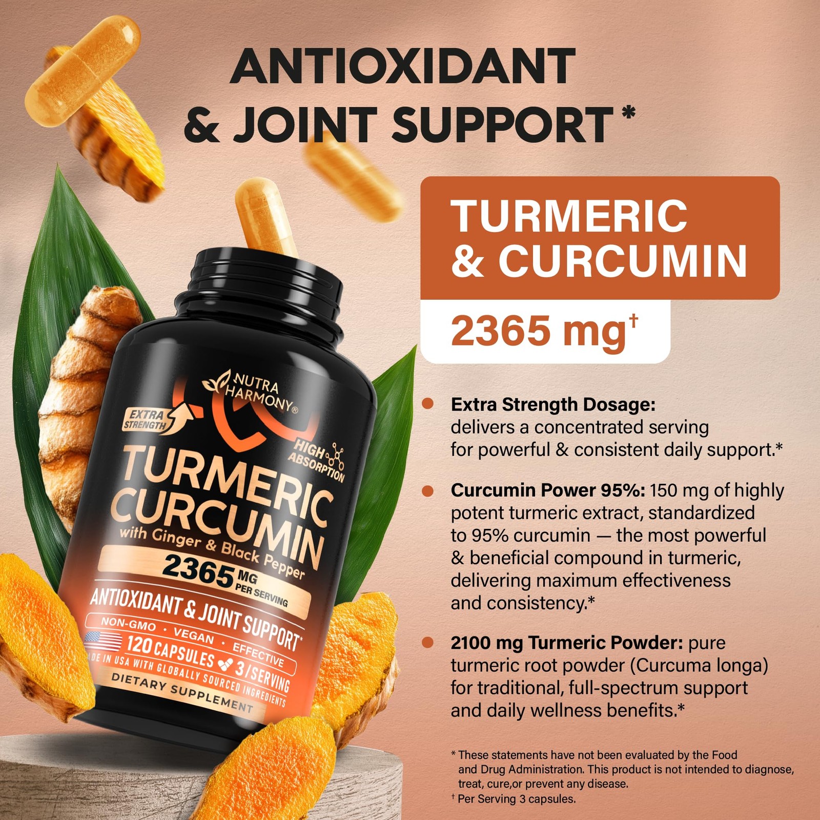 Turmeric Curcumin Supplement 2365 mg – with 120 Count (Pack of 1)