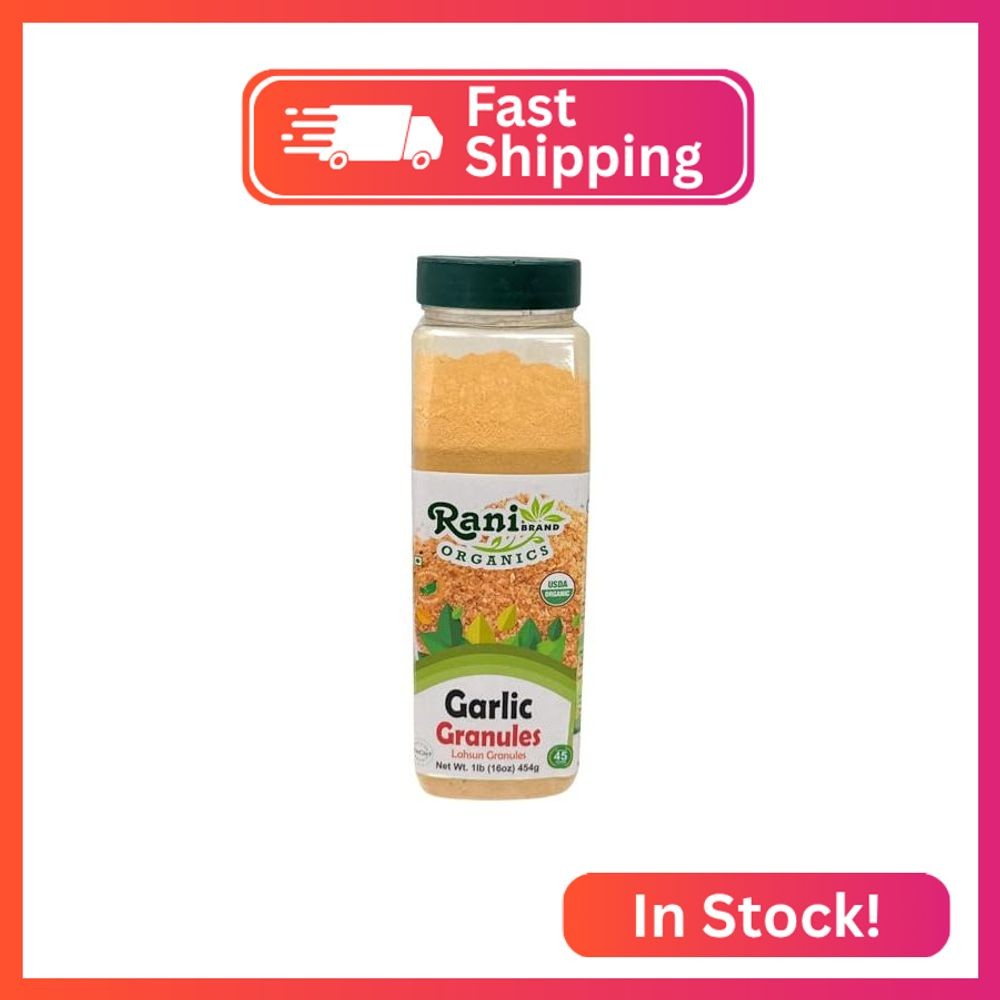 Rani Organic Granulated Garlic (Coarse Ground Garlic) 16oz (1lb) 454g PET Jar ~
