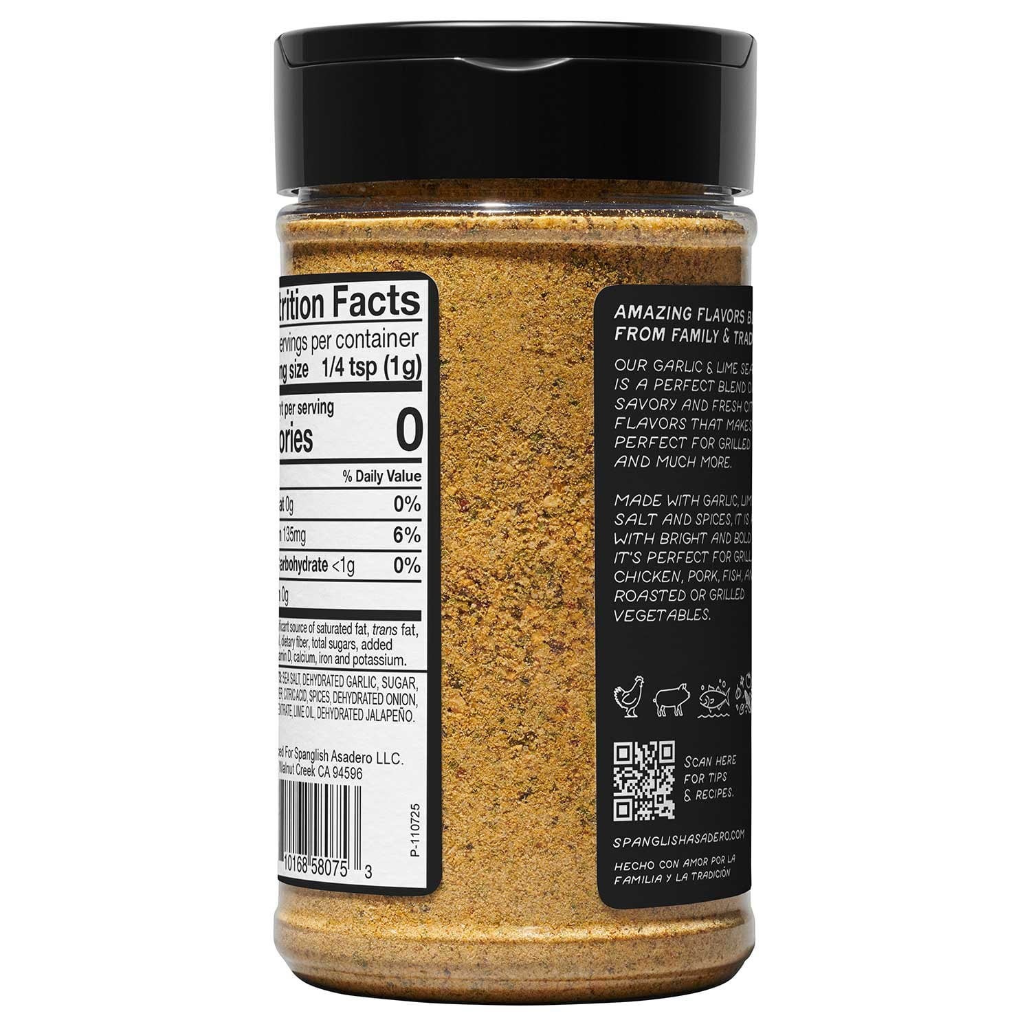 Spanglish Asadero Garlic & Lime Seasoning 10 oz Chicken Fish Vegetables Pork MEX