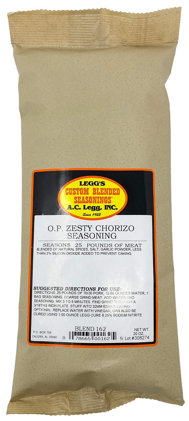 , Inc. Zesty Chorizo Sausage Seasoning, 20 oz, Seasons up to 25 lbs, For Pork…