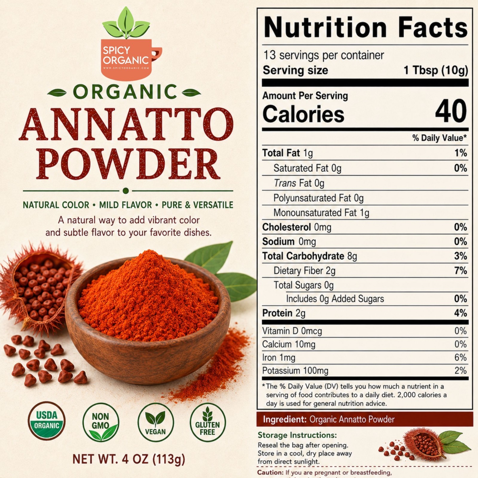 Spicy Organic Annatto Seed Seeds 4 oz | USDA Organic