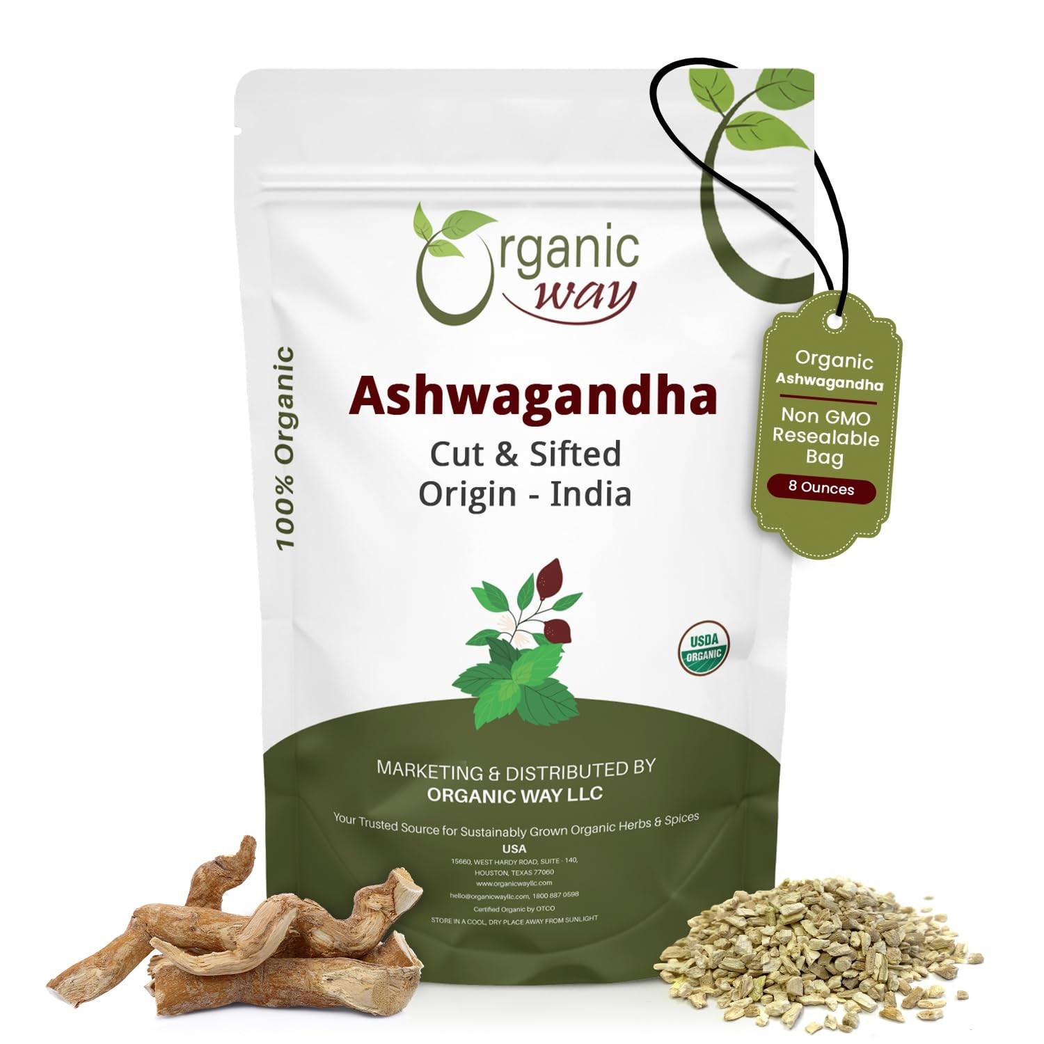 Organic Way Ashwagandha Root Cut & Sifted (Withania 8 Ounce (Pack of 1)