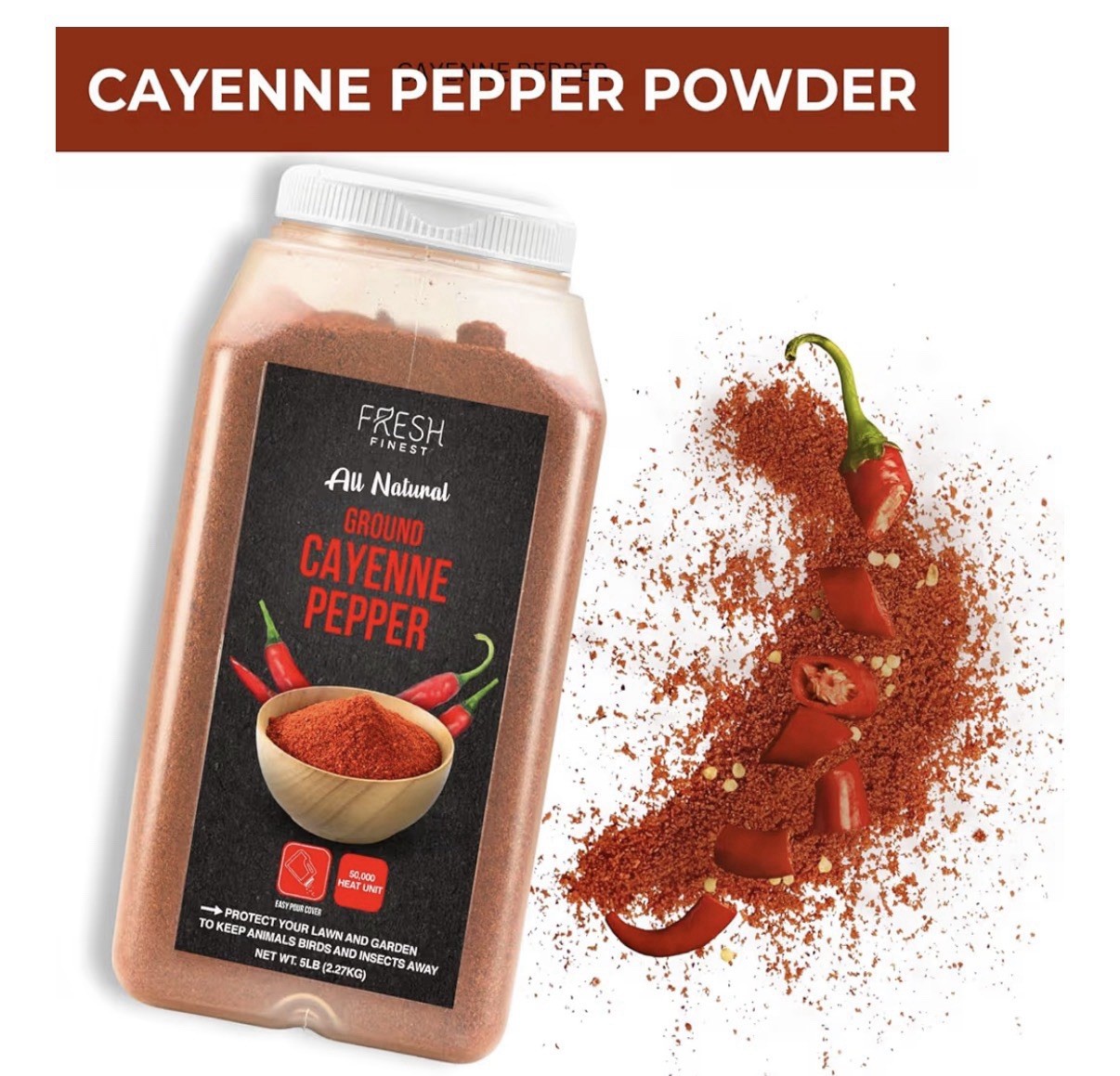 Cayenne Pepper Powder Bulk 5 LB All Natural Red Pepper Spice 50,000 SHU Heat