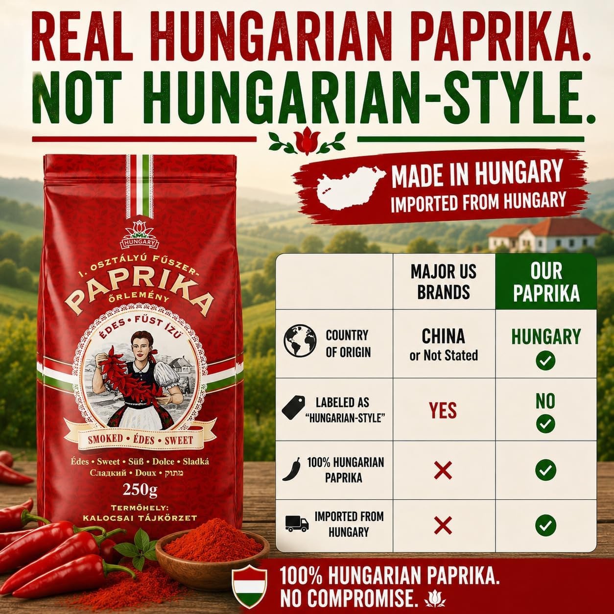 Hungarian Sweet Smoked Paprika (8.8oz/250g) Imported from Kalocsa, Hungary