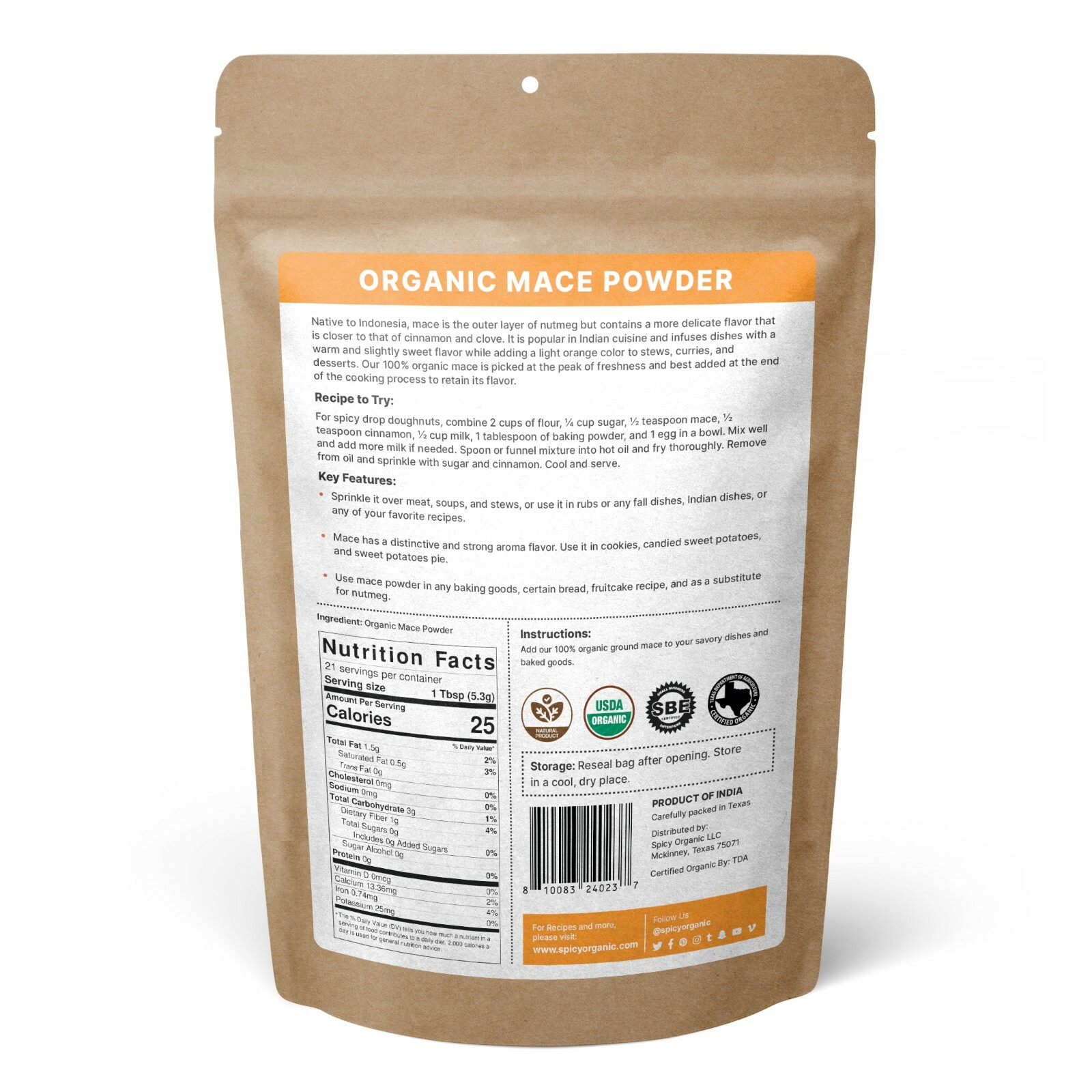 Organic Ground Mace – Non GMO Mace Spice – 4 OZ