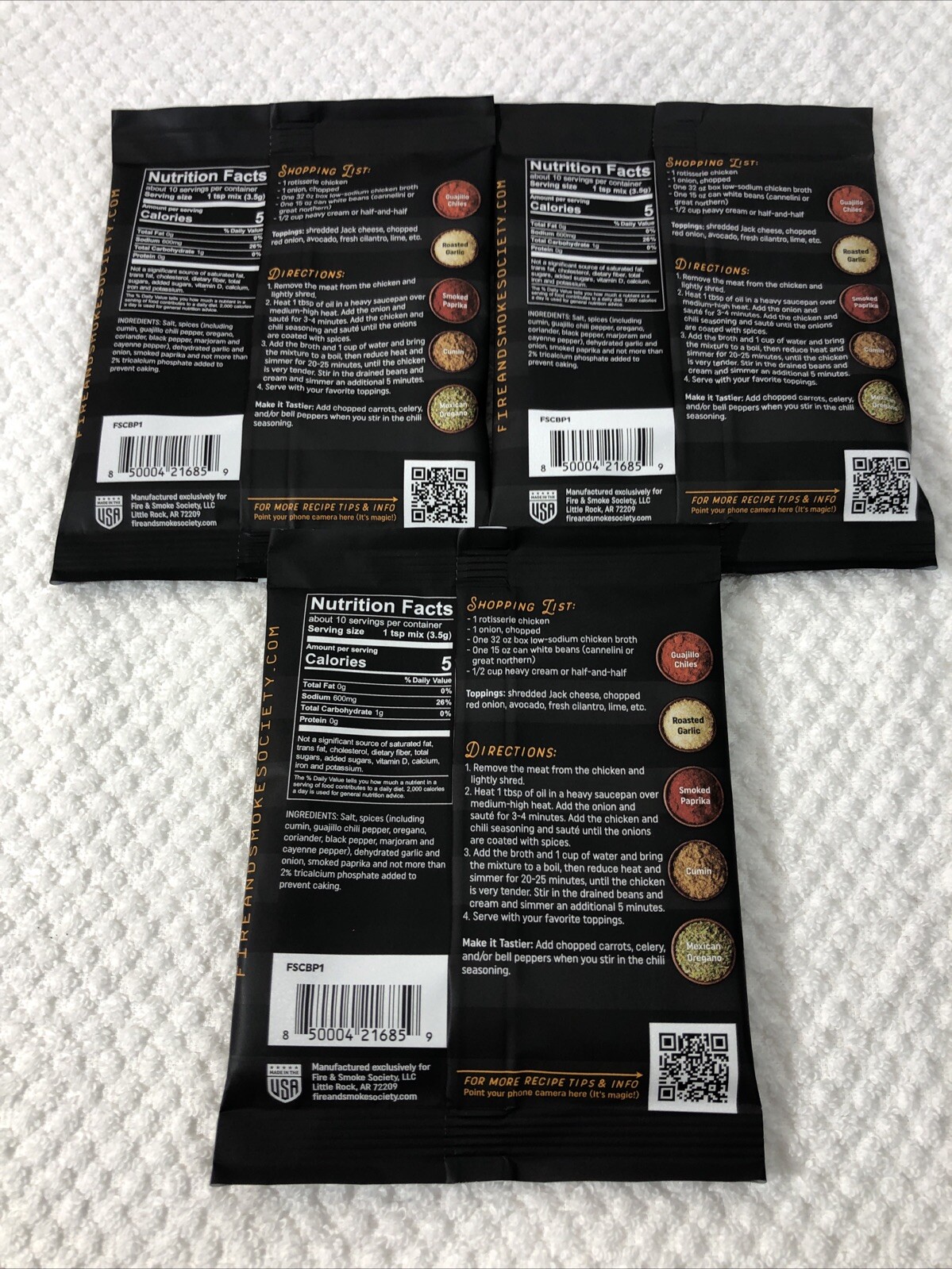 3 Pack * GLUTEN FREE Fire & Smoke Society CHILI BLANCO BUNDLE 1.2oz ea BB 10/25