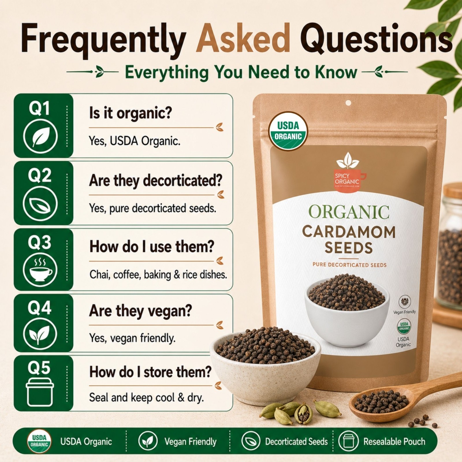 Spicy Organic Cardamom Seeds 5 lbs | USDA Organic