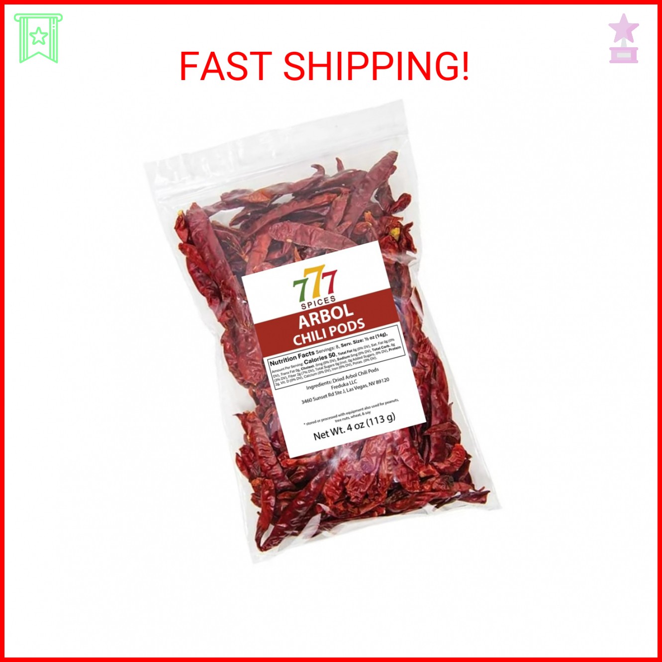 4oz Chile de Arbol. Dried Arbol Whole Chilies Red Peppers S17, Chili Pods for Au