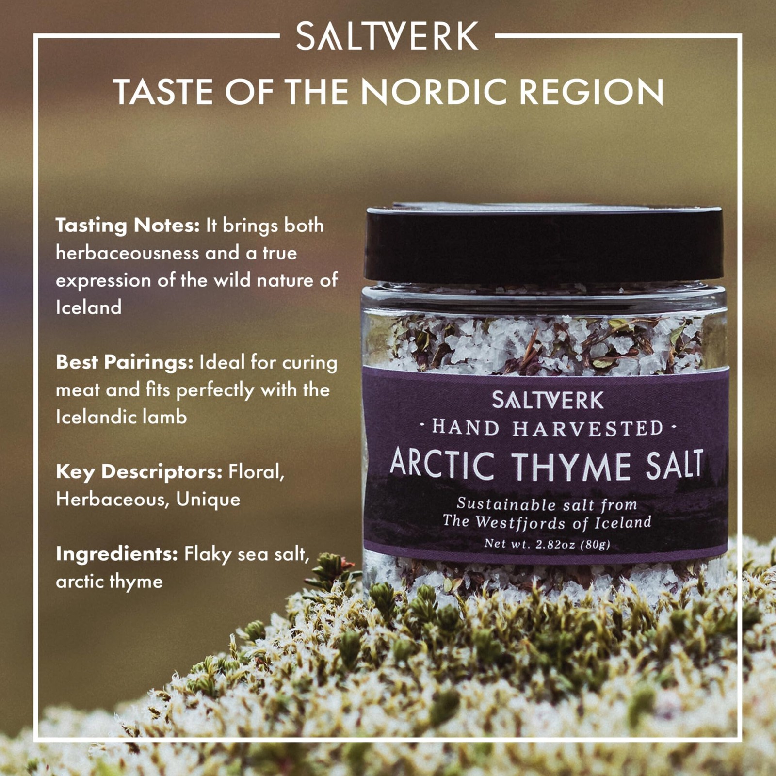 Artic Thyme Sea Salt – Gourmet, Hand Harvested – 2.82 Oz Jar