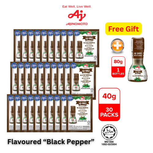 Ajinomoto Aji-Shio Flavoured White Black Pepper Refill 30 Packs x 40g| FREE GIFT