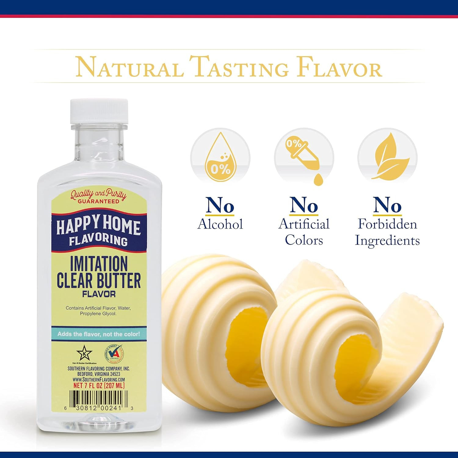 Happy Home Imitation Clear Butter Flavoring, Non-Alcoholic, Certified Kosher, 7