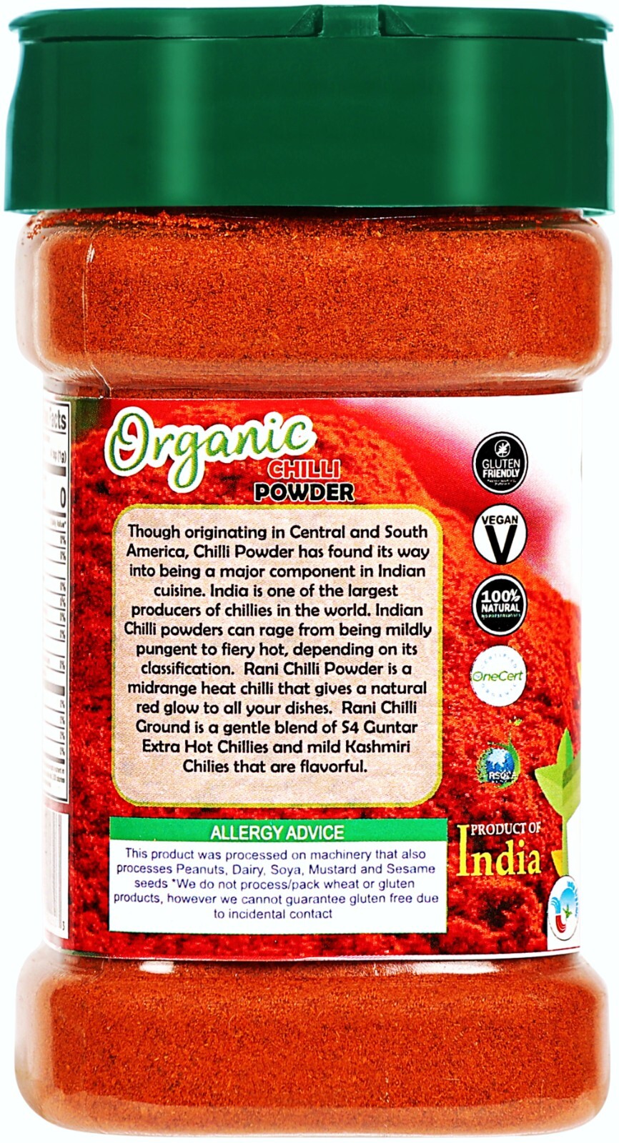 Rani Organic Chilli Powder (Mirchi Ground) 3oz (85g) PET Jar