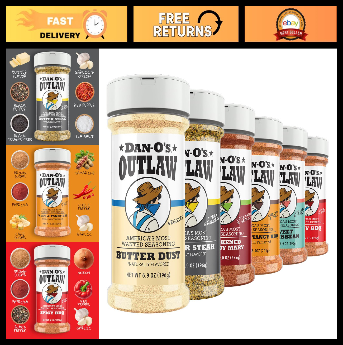 6 Bottle Seasoning Set – Butter Dust, Spicy BBQ, Sweet Caribbean, Blackened Mary