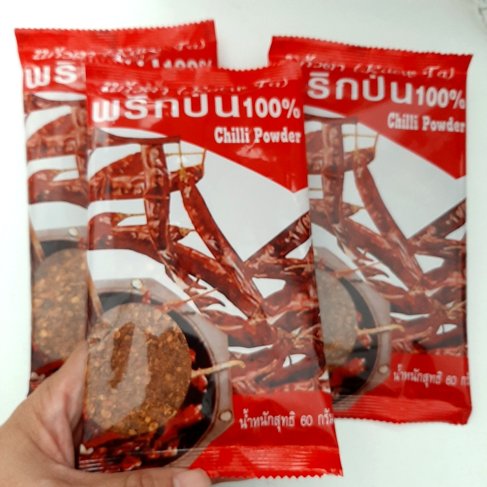 Chilli powder spice seasoning Thai organic Kaew Ta red reaper hot set 60g. x6