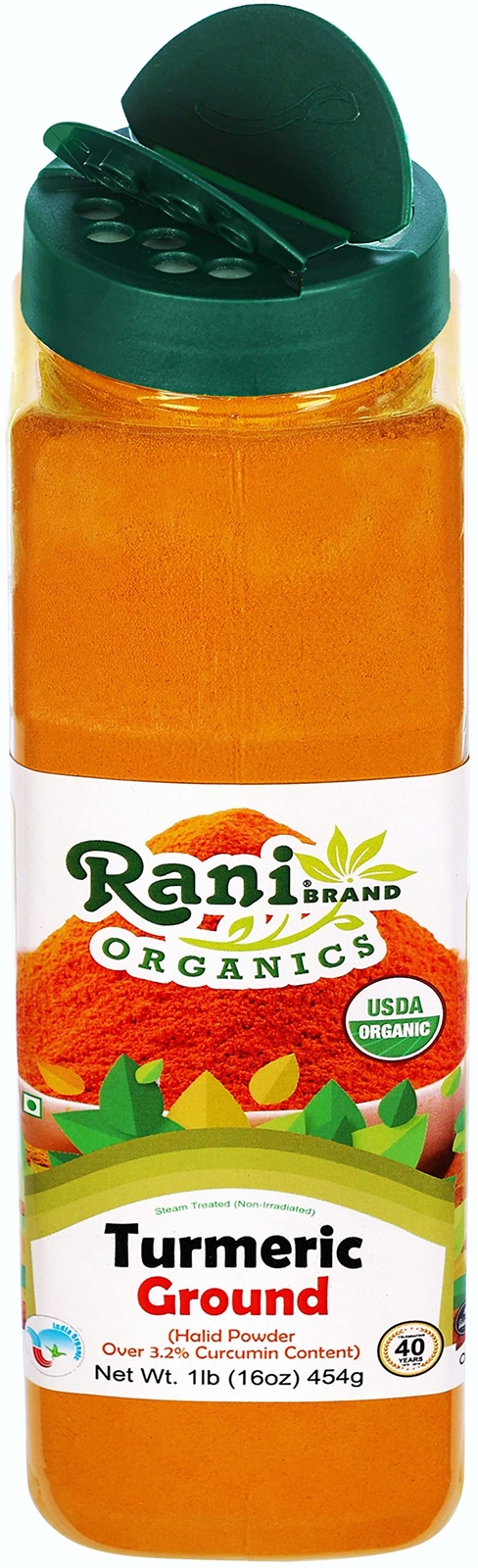 Rani Organic Turmeric (Haldi) Root Powder Spice, (High Curcumin Content) 16oz