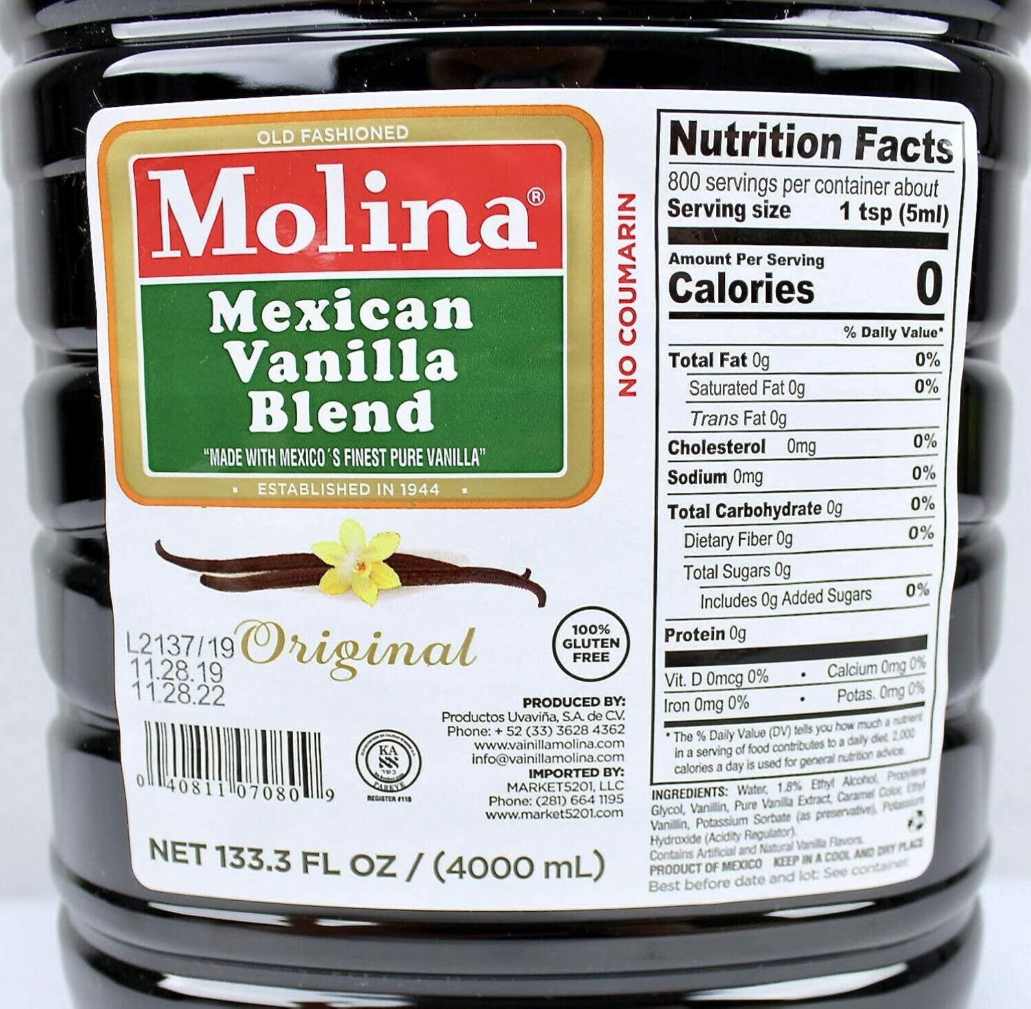 Molina Vanilla – Mexican 133.3 FL oz / 4000 ml