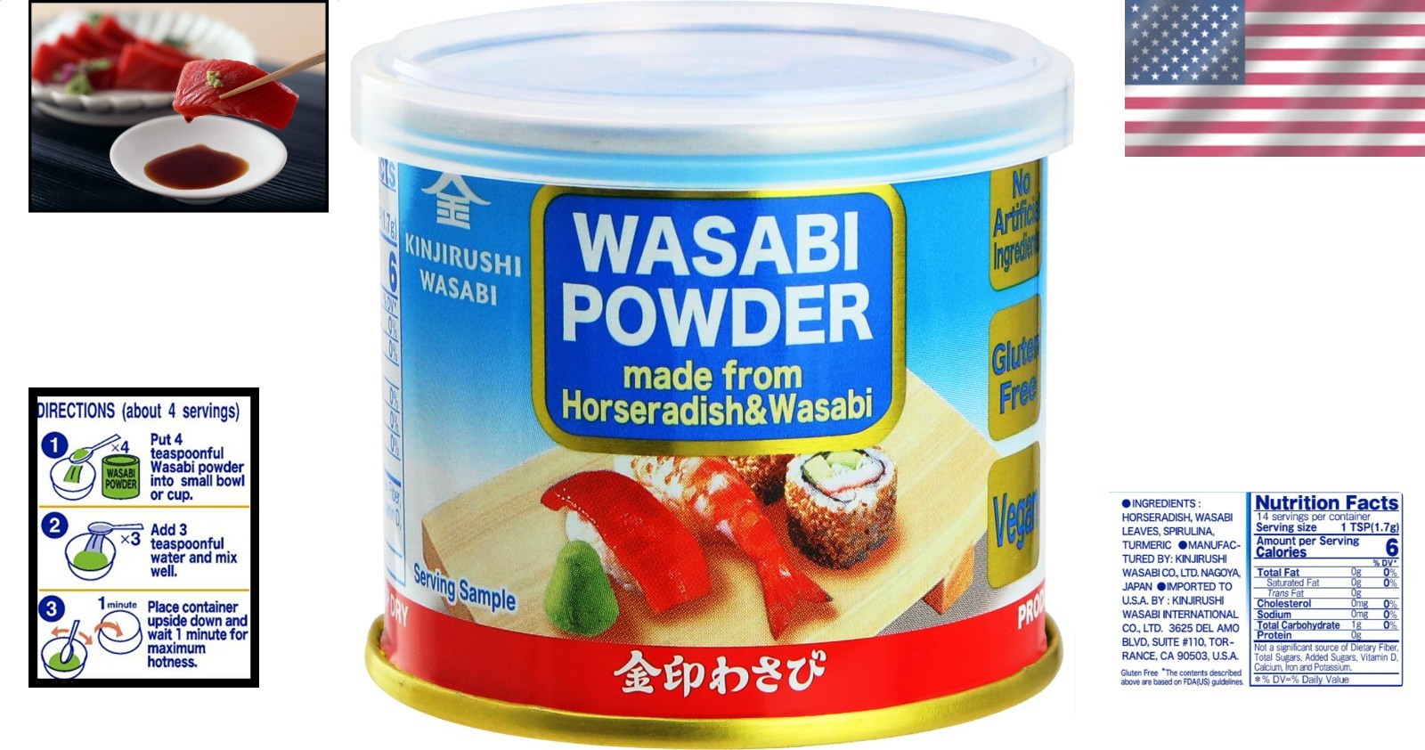 Superior Wasabi Powder – Japanese Spicy Heat Gluten-Free Sauces 0.88 Ounce