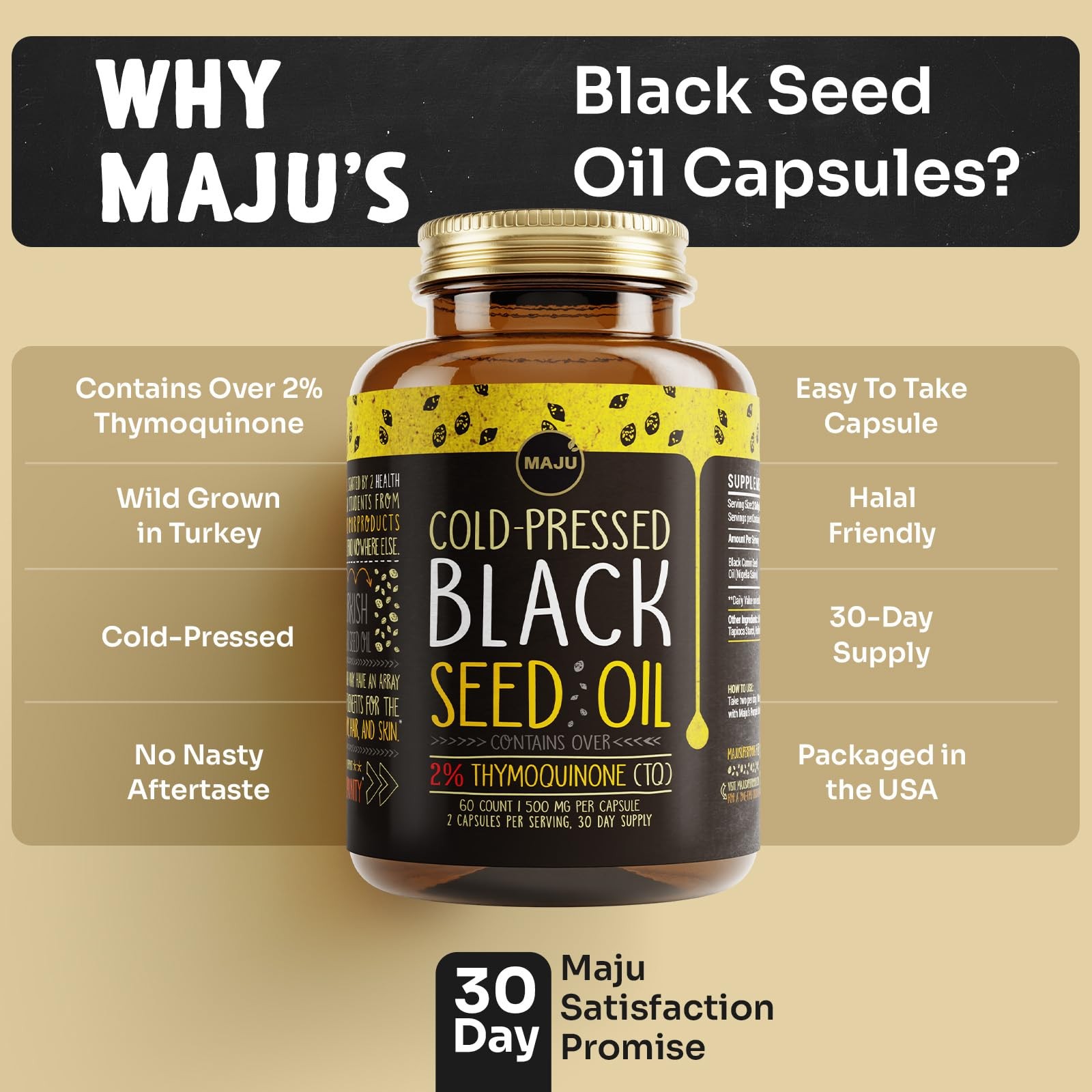 Maju Superfoods Black Seed Oil Capsules – Cold Pressed, 60 Count (Pack of 1)
