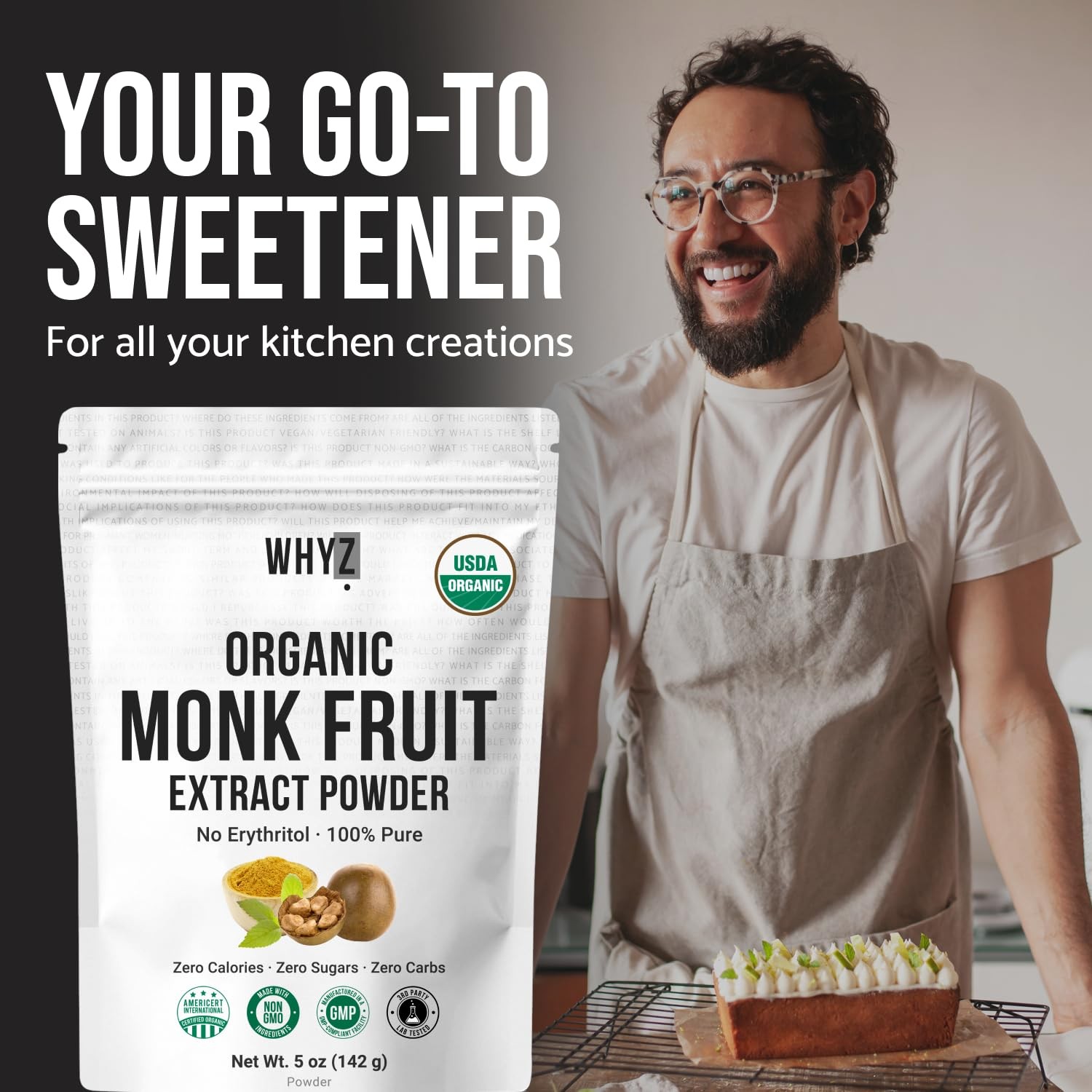 Organic Monk Fruit Extract, 5 oz, Pure Monk Fruit Sweetener Organic No Erythr…