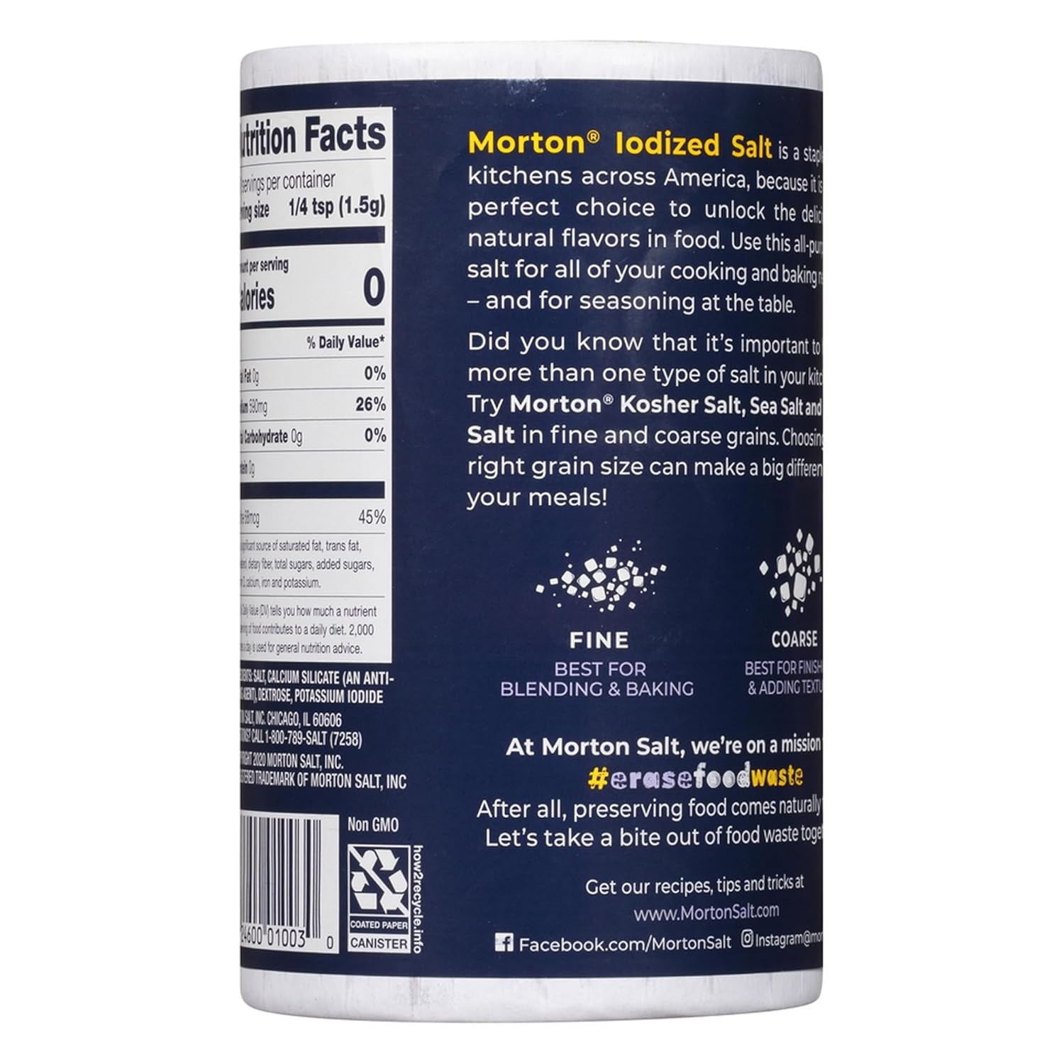 Morton Iodized Salt, All-Purpose, (26 oz), 2-Pack – All-Purpose, Perfect for Coo