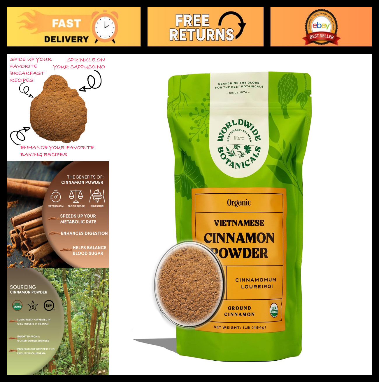 Organic Vietnamese Cinnamon Powder – 1 lb Premium Ground Spice – 100% Pure & Kos