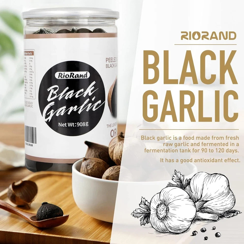 Black Garlic 908G / 2 Pounds Whole Peeled Black Garlic Aged for Full 90 Days Bla