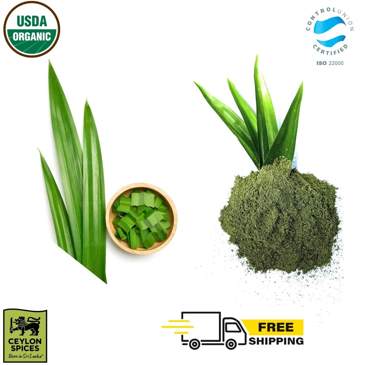 Dried Pandan Leaf Pieces 100% Pure Natural Pandanus Amaryllifolius Powder Ceylon
