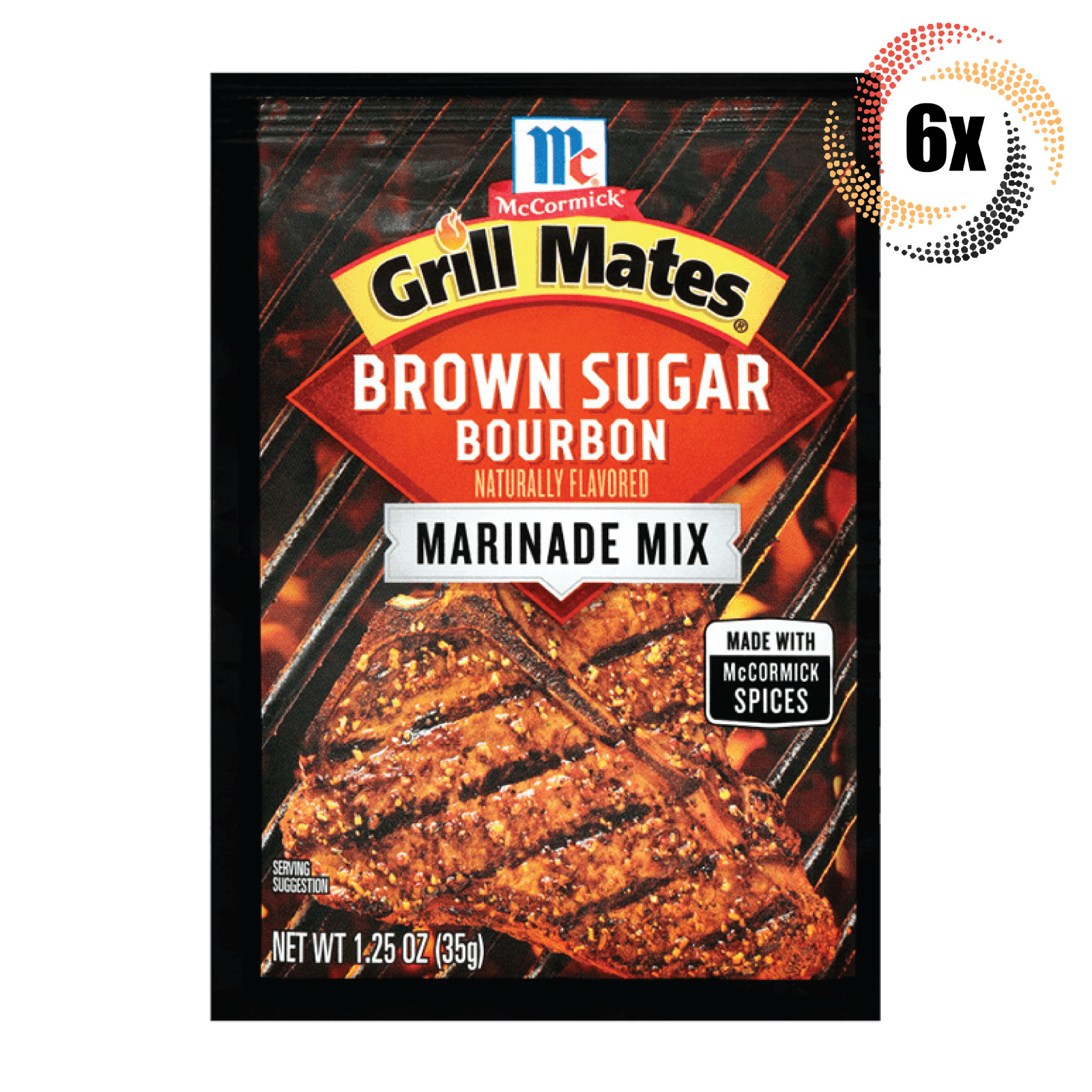 6x Packets McCormick Grill Mates Brown Sugar Bourbon Marinade Mix | 1.25oz