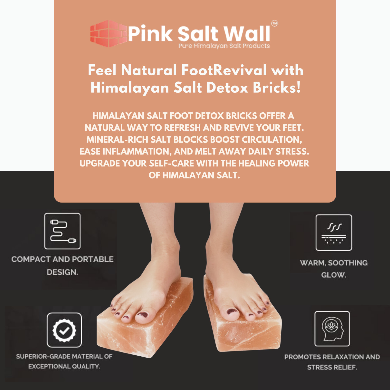 Himalayan Pink Salt Foot Therapy Blocks – Organic Spa Detox Anti-Bacterial