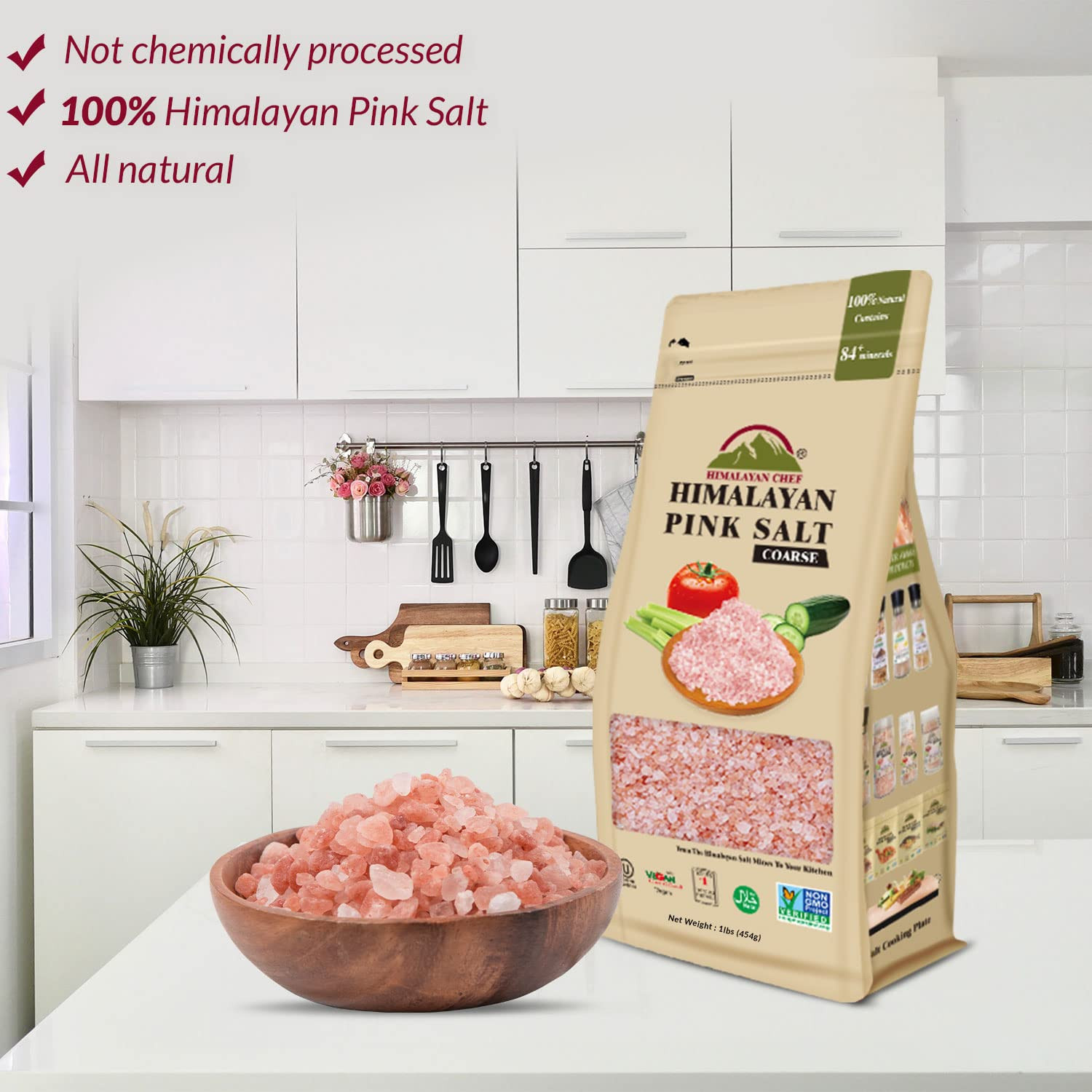 Pink Himalayan Salt Coarse Grain 1 lb (Pack of 6), Grinder Refill, Non-GMO, Pure